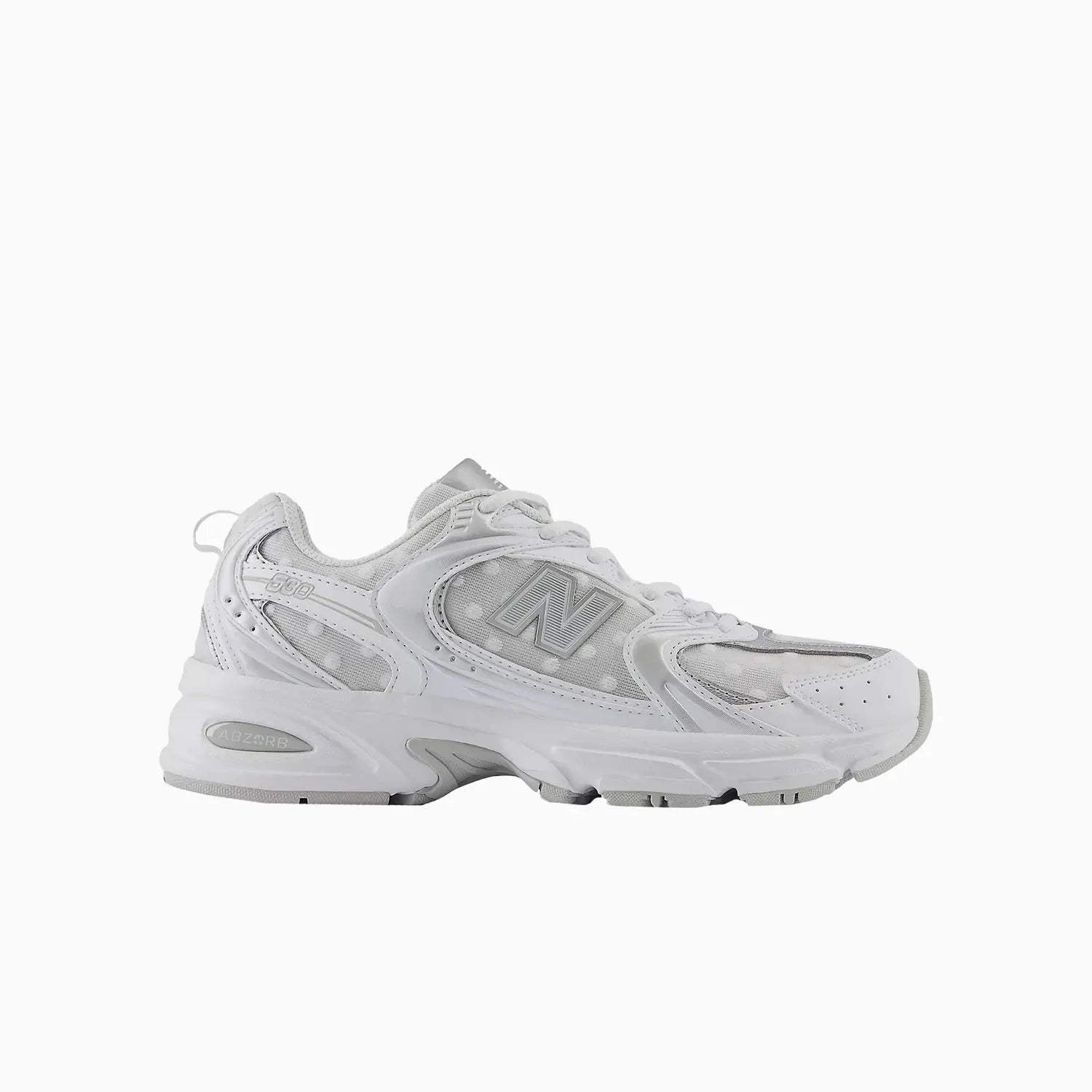 530 "White Silver Metallic Polka Dots"