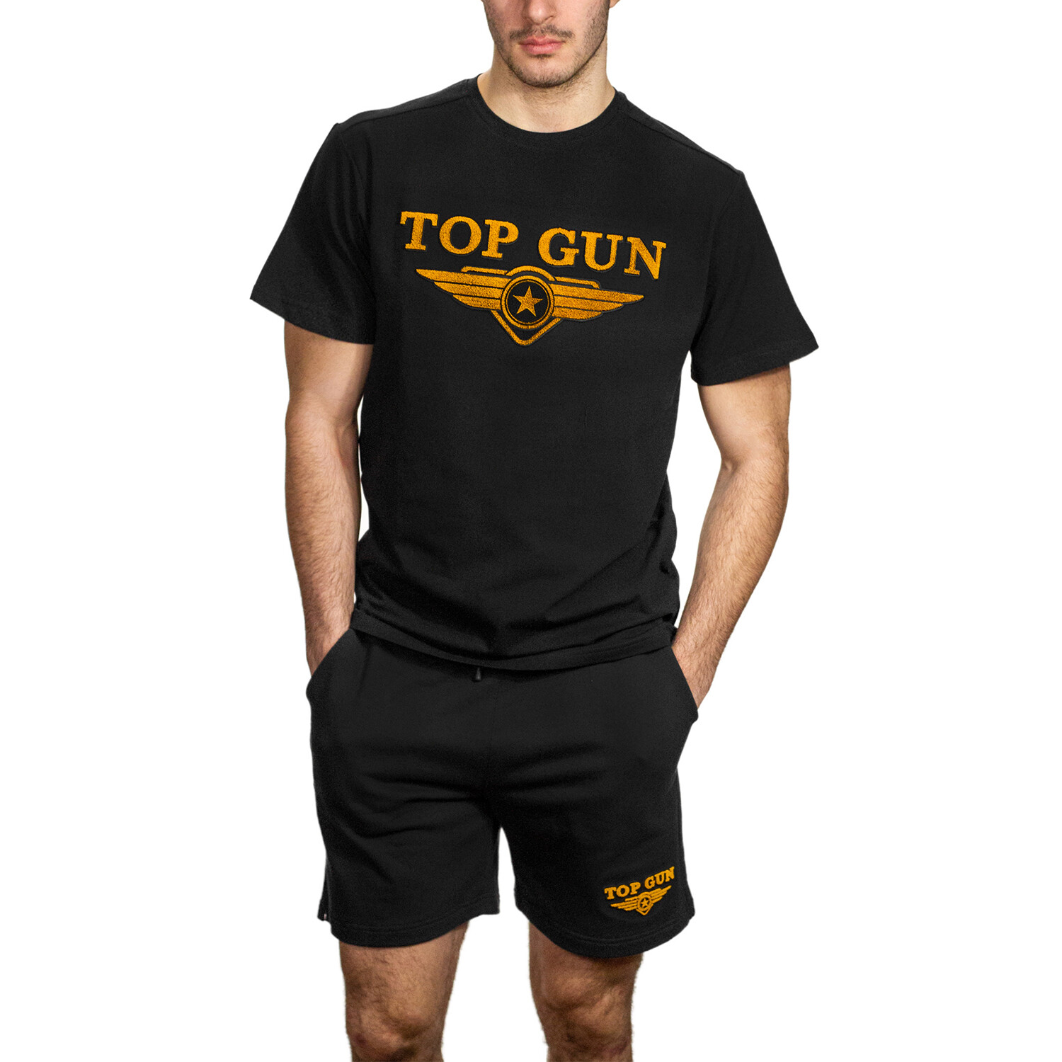 Men's Embroidered Logo T Shirt And Shorts Outfit