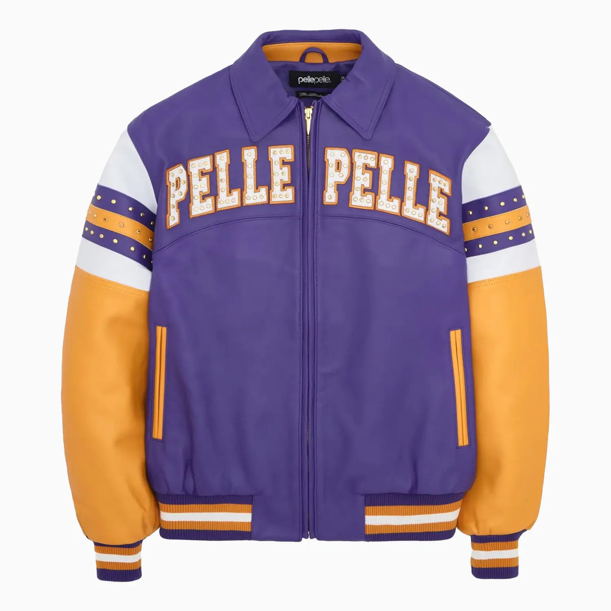 pelle pelle レザージャケット　紫 サイズ12 古着 90's PELLEPELLE ペレペレ 刺繍 パープル HIPHOP ヒップホップ