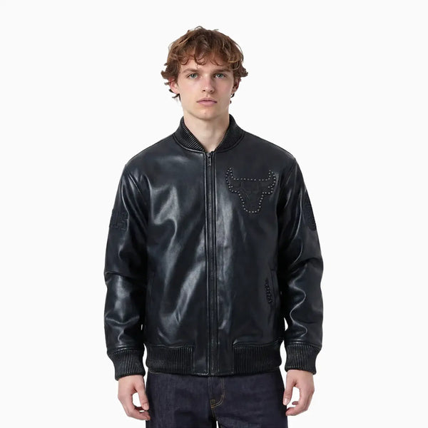 Pro Standard Men's Chicago Bulls Blackout Leather Varsity Jacket