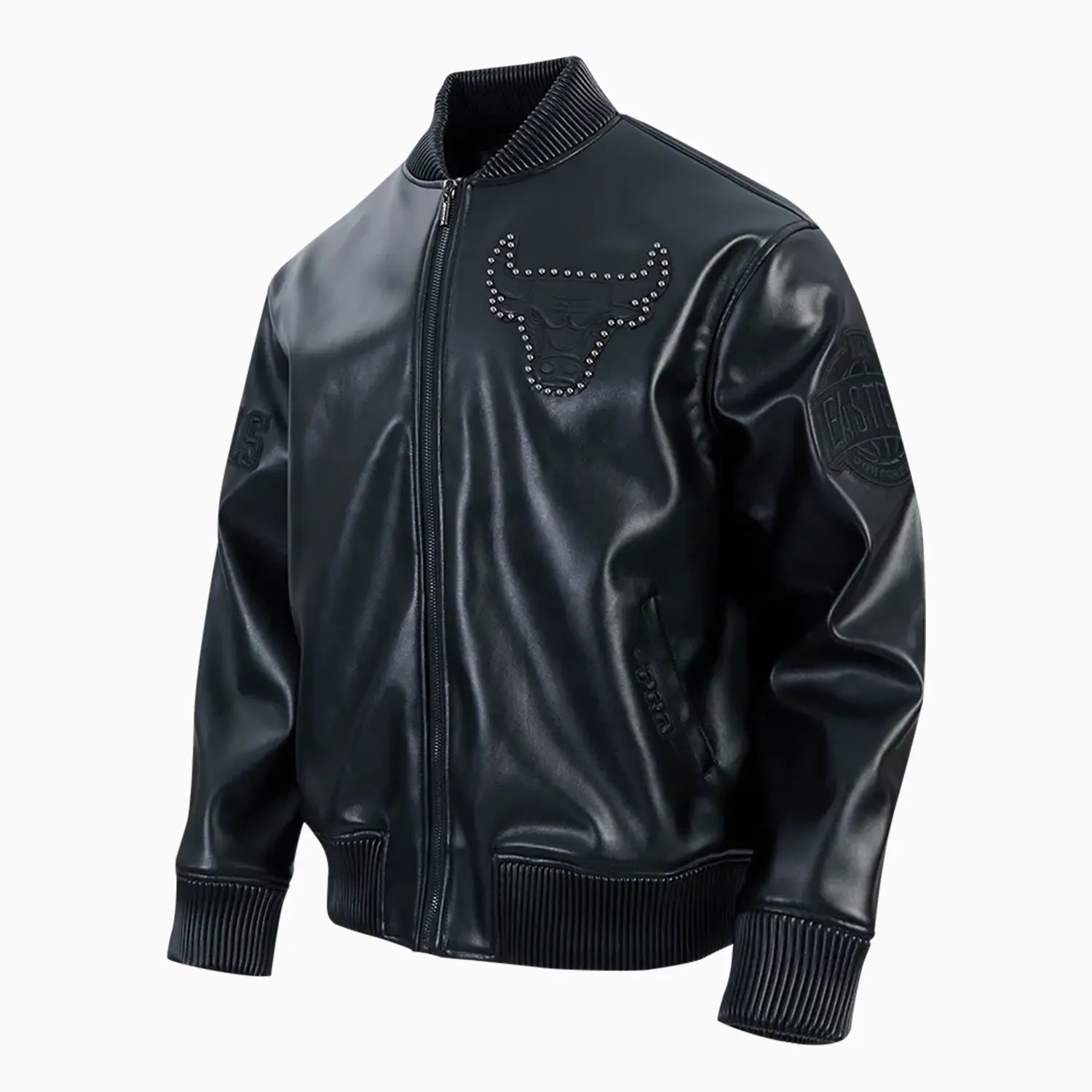 Men's Chicago Bulls Blackout Leather Varsity Jacket