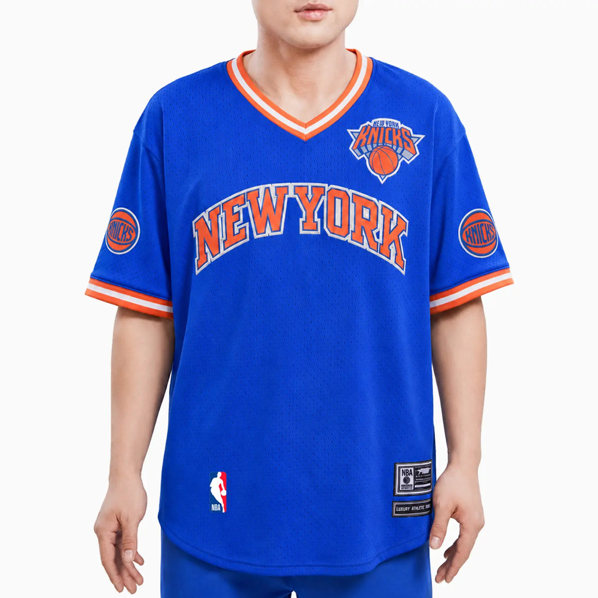 Pro Standard Men's New York Knicks NBA Logo Mesh Pro Team T-Shirt, Royal Blue Orange / L