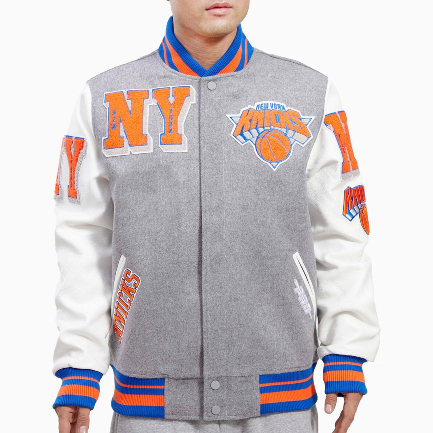 Men's New York Knicks Mash Up Logo NBA Varsity Jacket