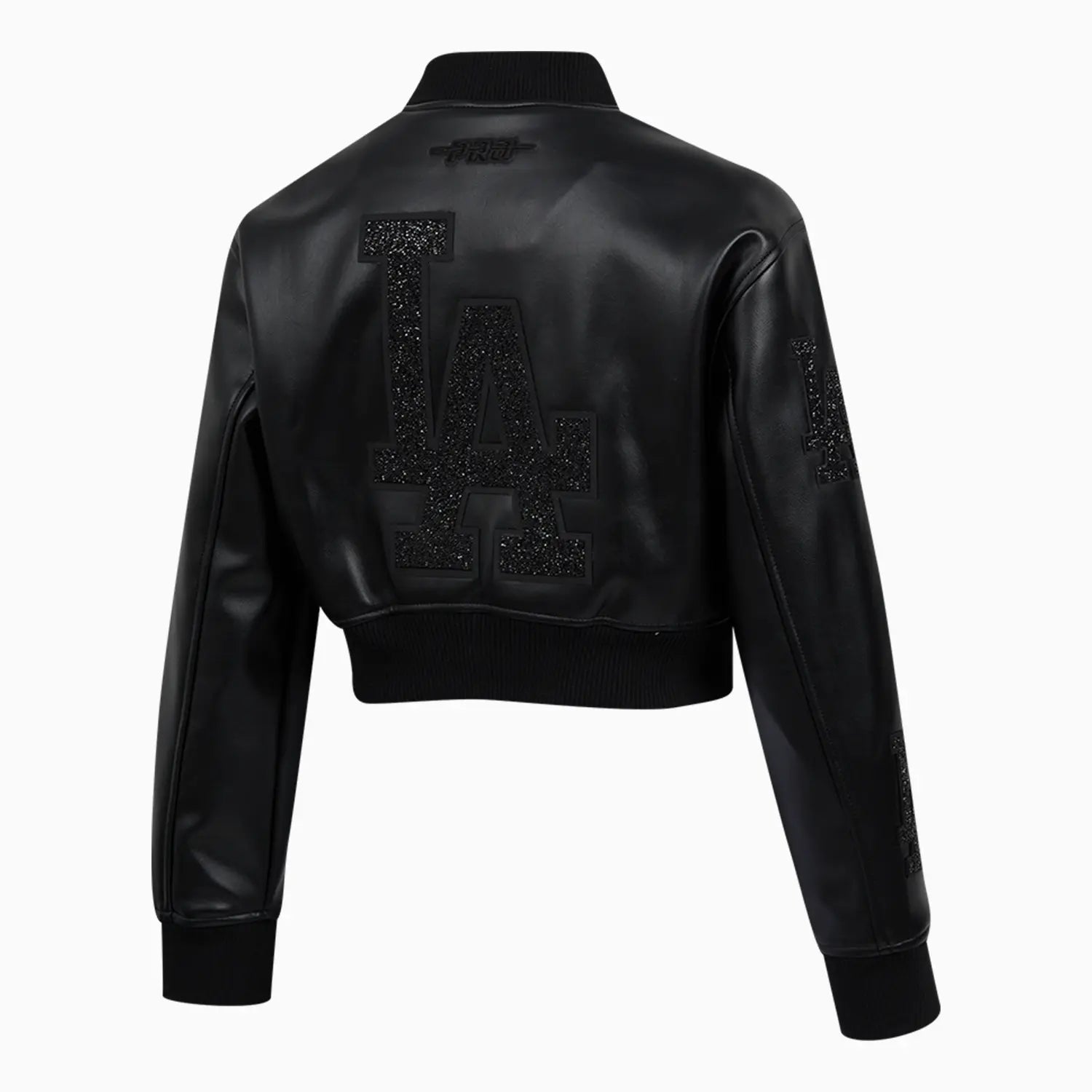 Women's Los Angeles Dodgers MLB Washed Crystalline Cropped Leather Varsity Jacket