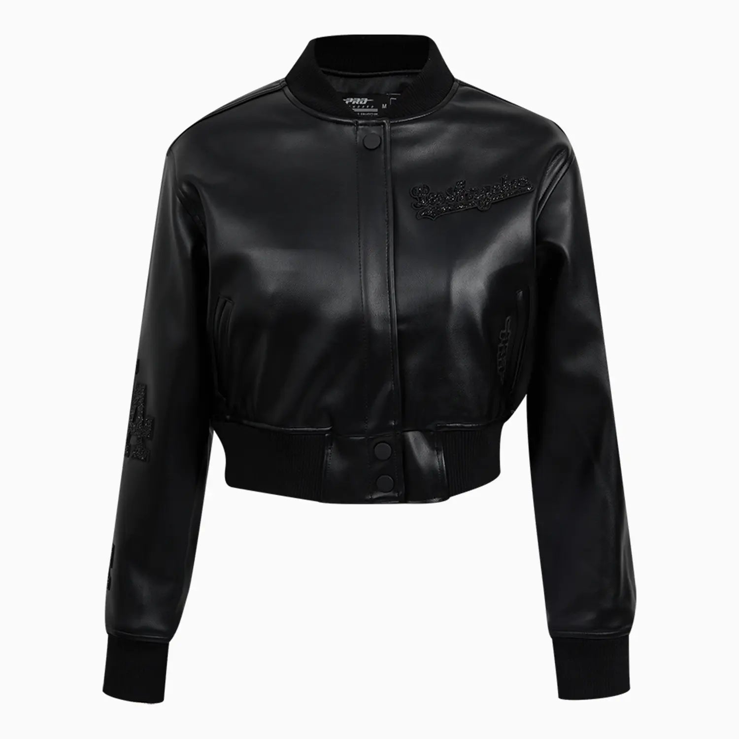 Women's Los Angeles Dodgers MLB Washed Crystalline Cropped Leather Varsity Jacket