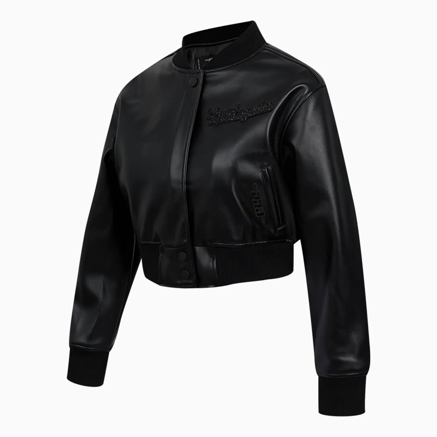 Women's Los Angeles Dodgers MLB Washed Crystalline Cropped Leather Varsity Jacket
