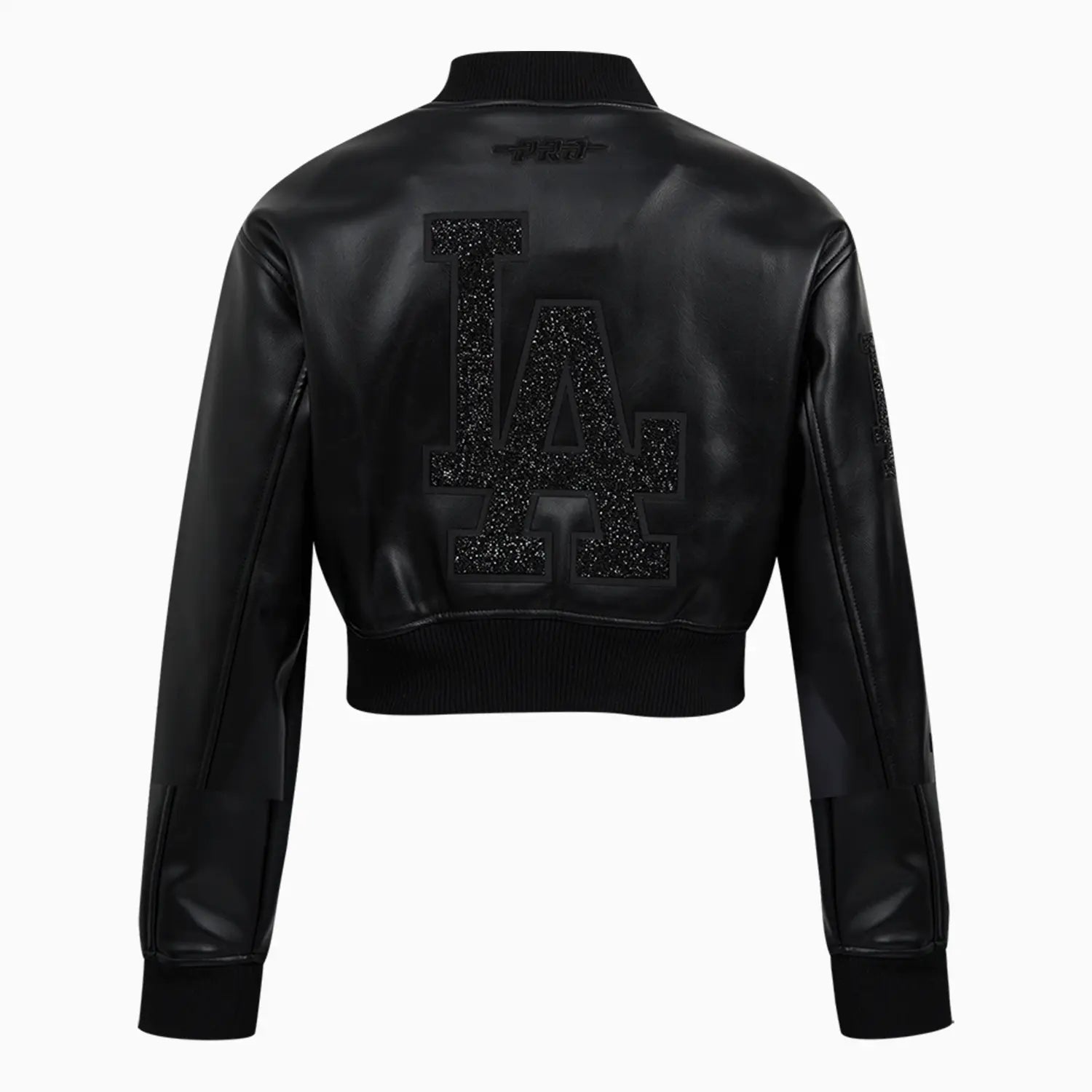 Women's Los Angeles Dodgers MLB Washed Crystalline Cropped Leather Varsity Jacket