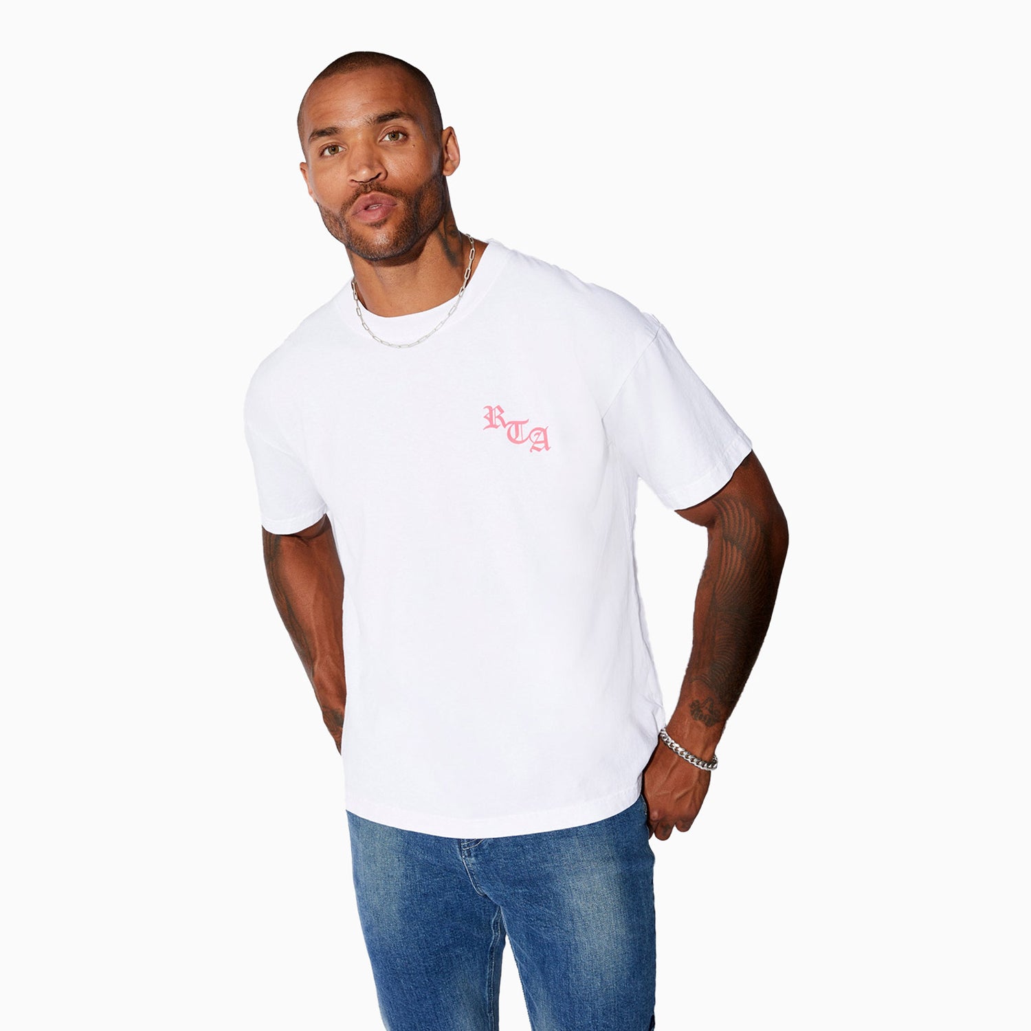 Men's  Ashes Pink In White T Shirt