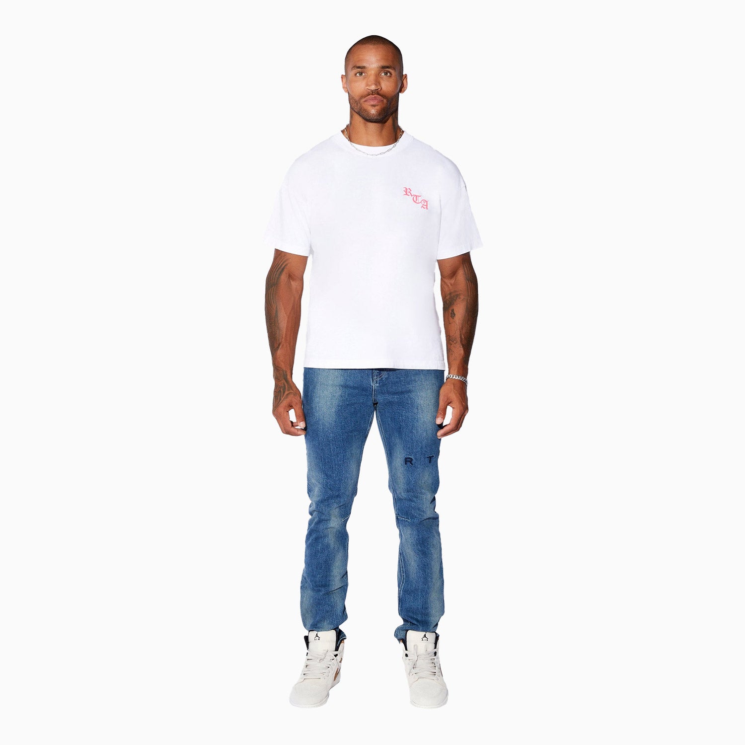 Men's  Ashes Pink In White T Shirt