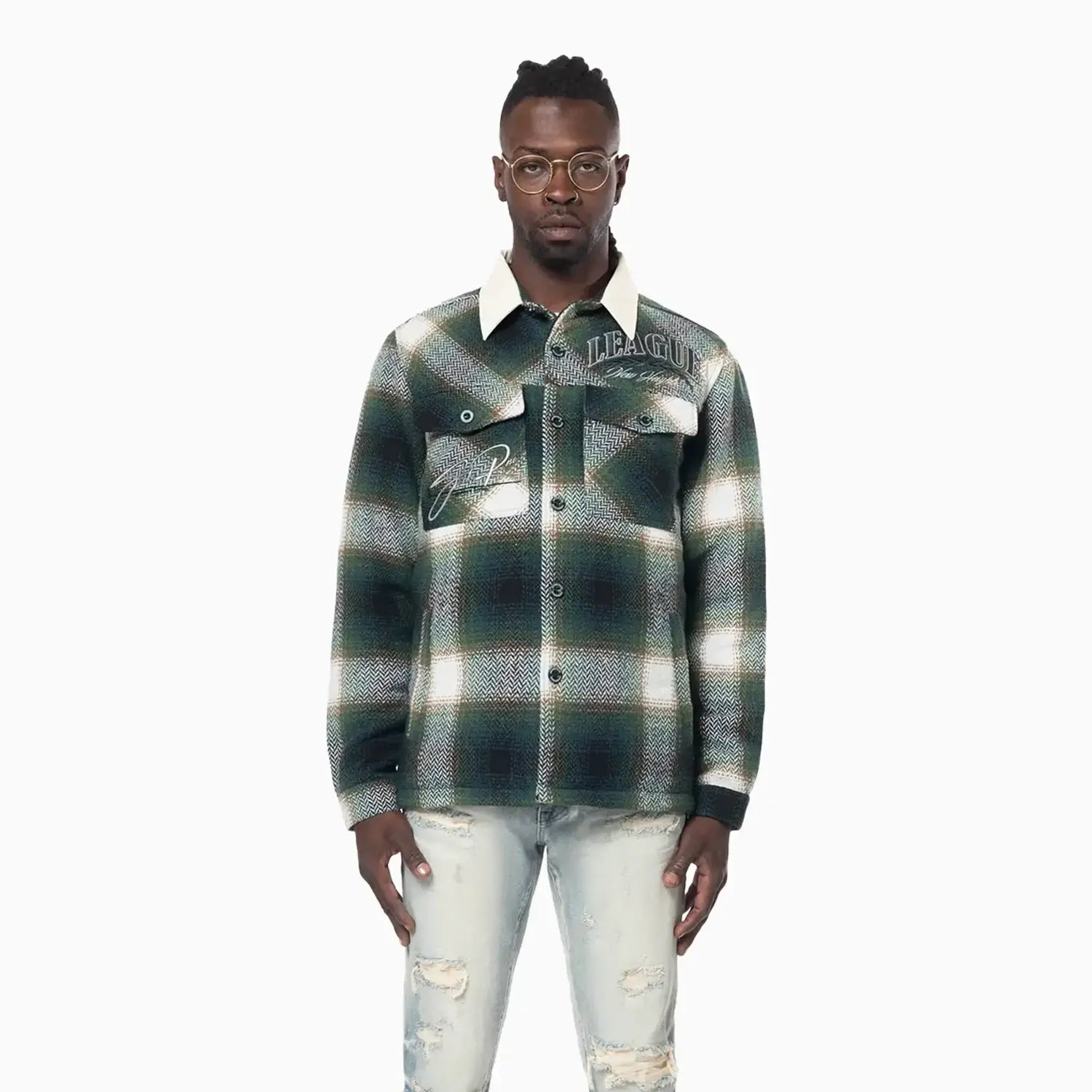 smoke-rise-mens-vegan-leather-collar-plaid-shacket-shirt-oh24687-spruce