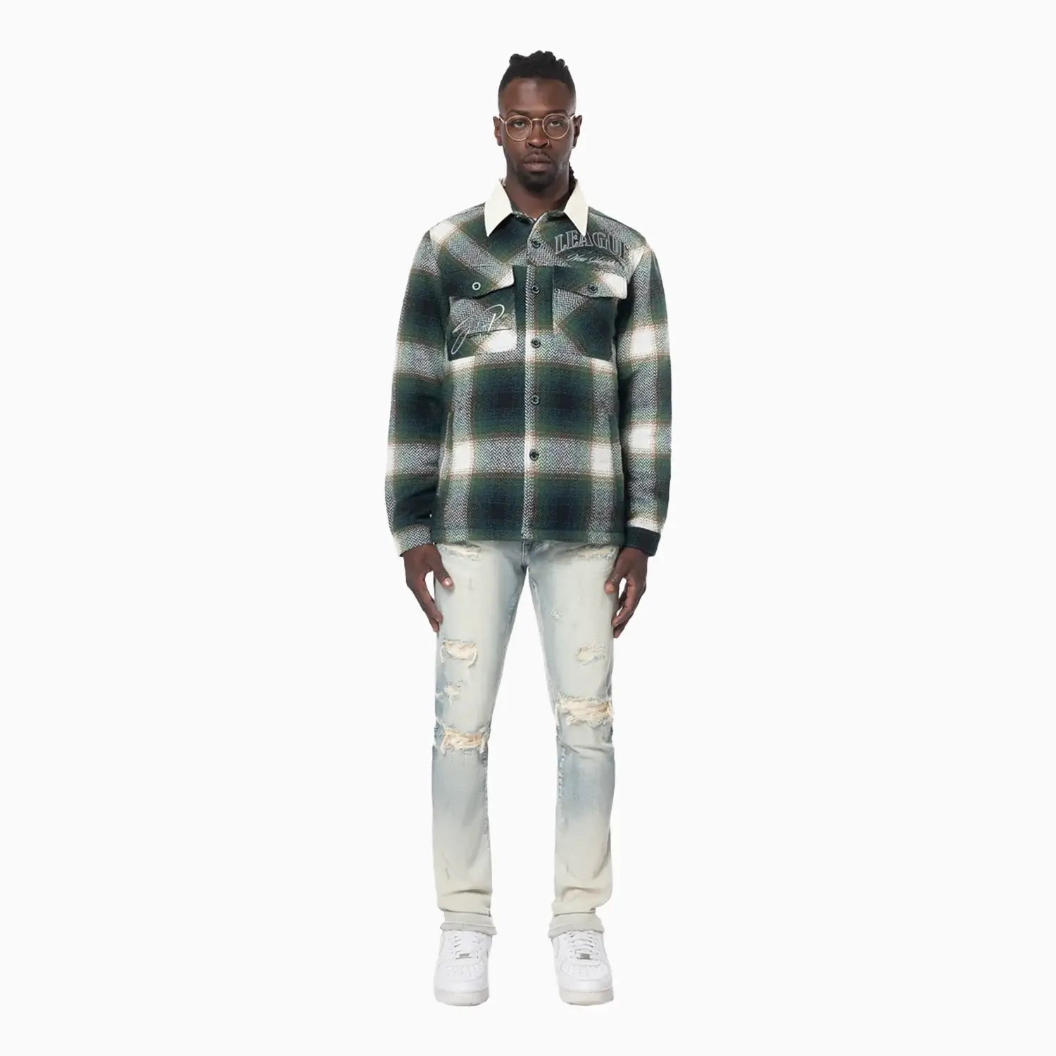 smoke-rise-mens-vegan-leather-collar-plaid-shacket-shirt-oh24687-spruce