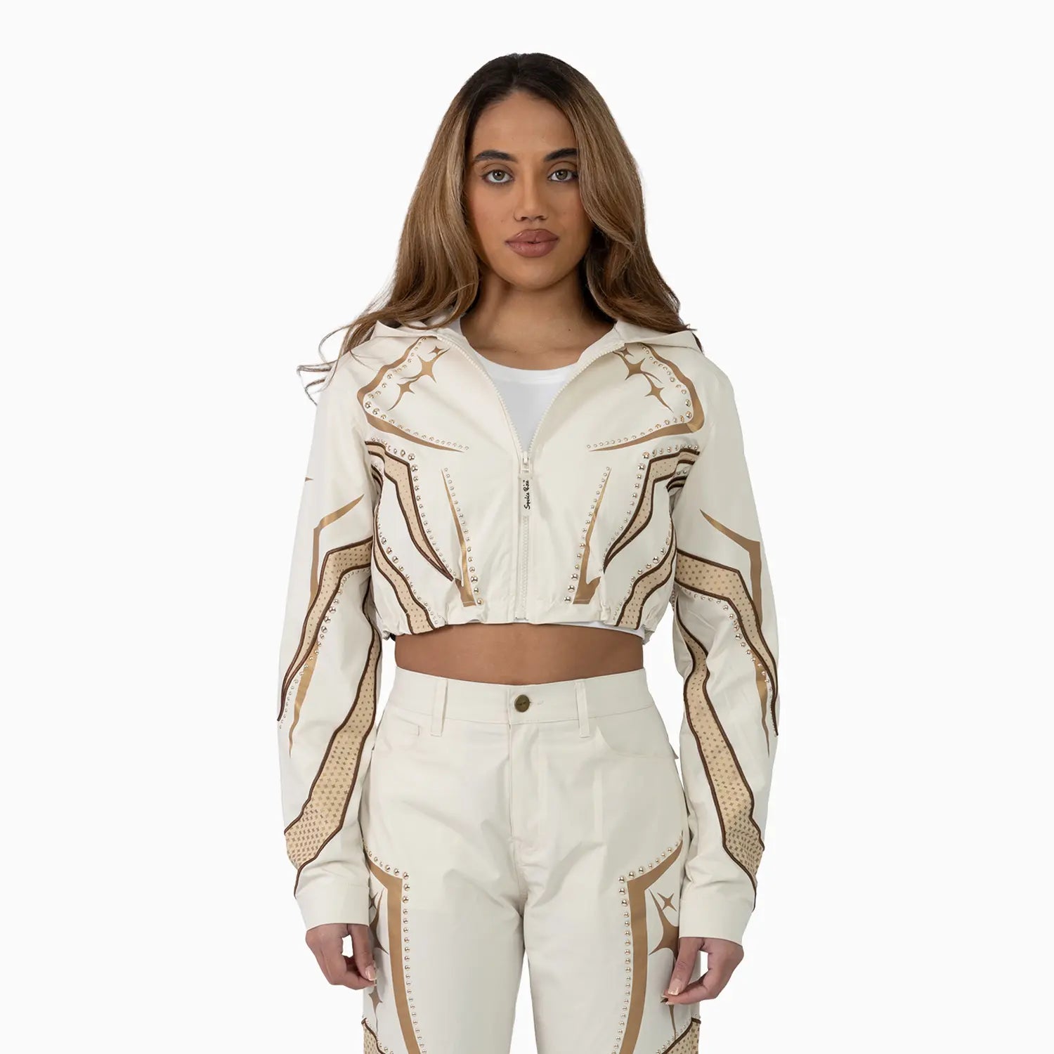 Women’s Oatmeal Cropped Tracksuit Smoke Rise - Tops and Bottoms USA