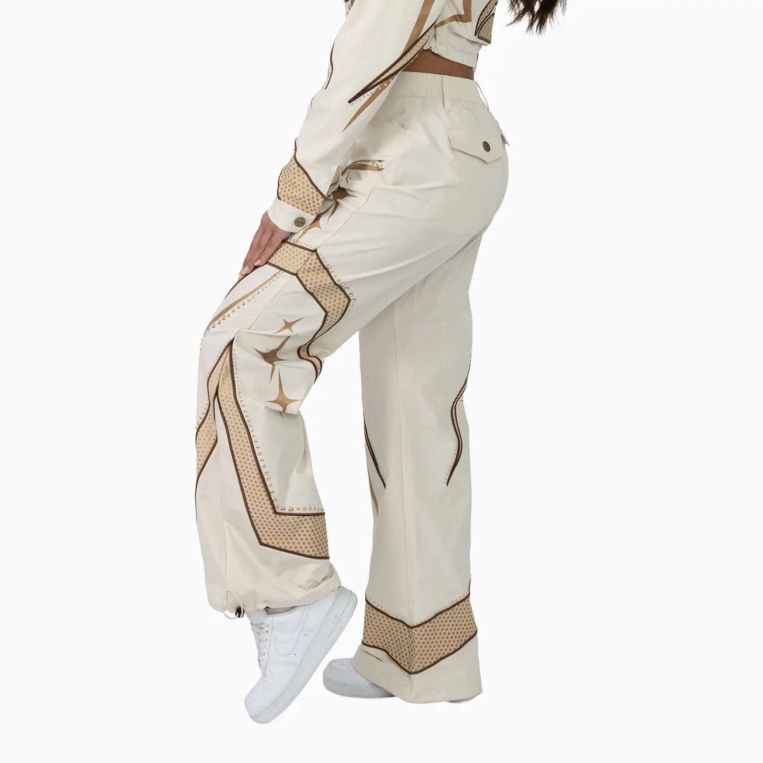 Women’s Oatmeal Cropped Tracksuit Smoke Rise - Tops and Bottoms USA