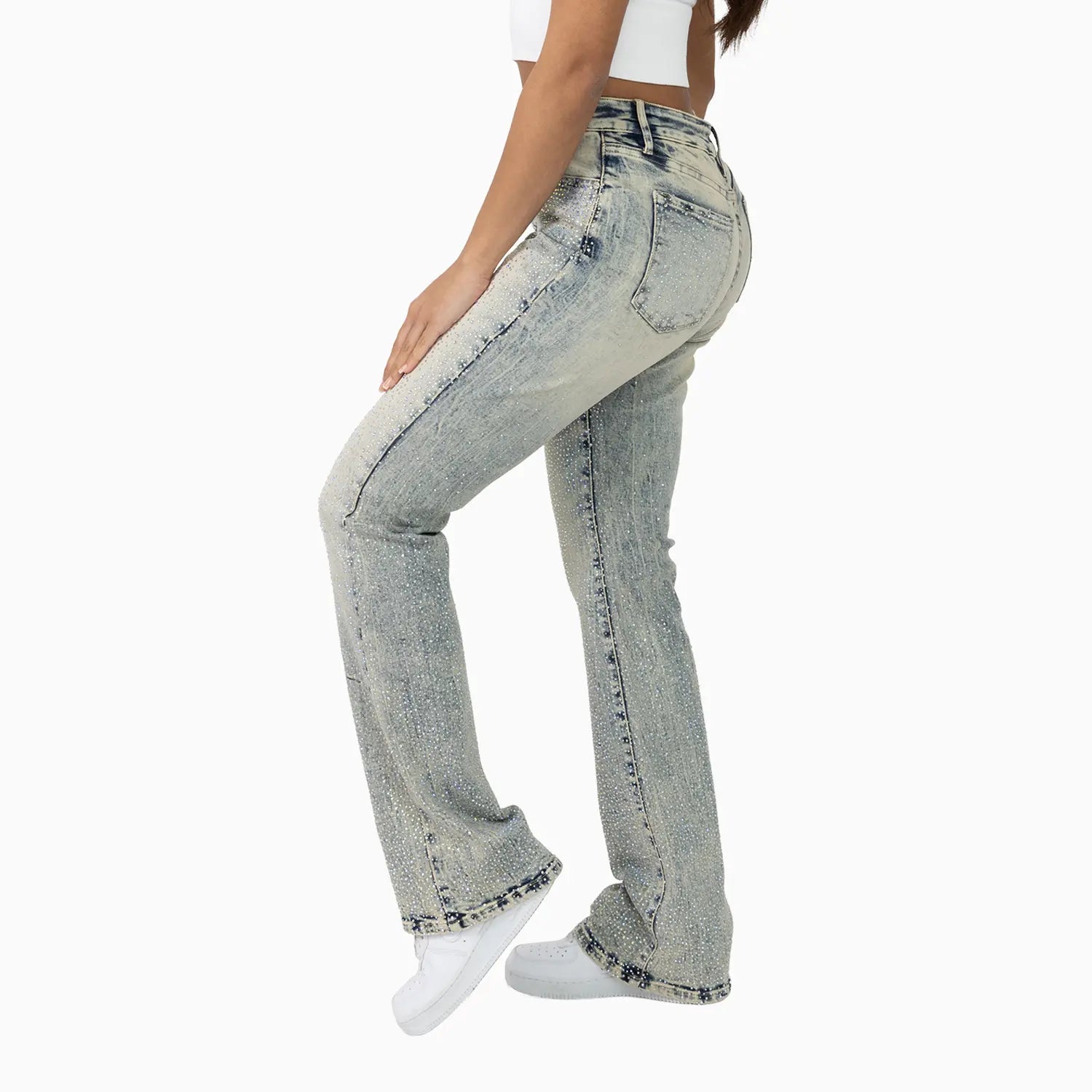 Women's High Rise Rhinestone Jean Pant Smoke Rise - Tops and Bottoms USA