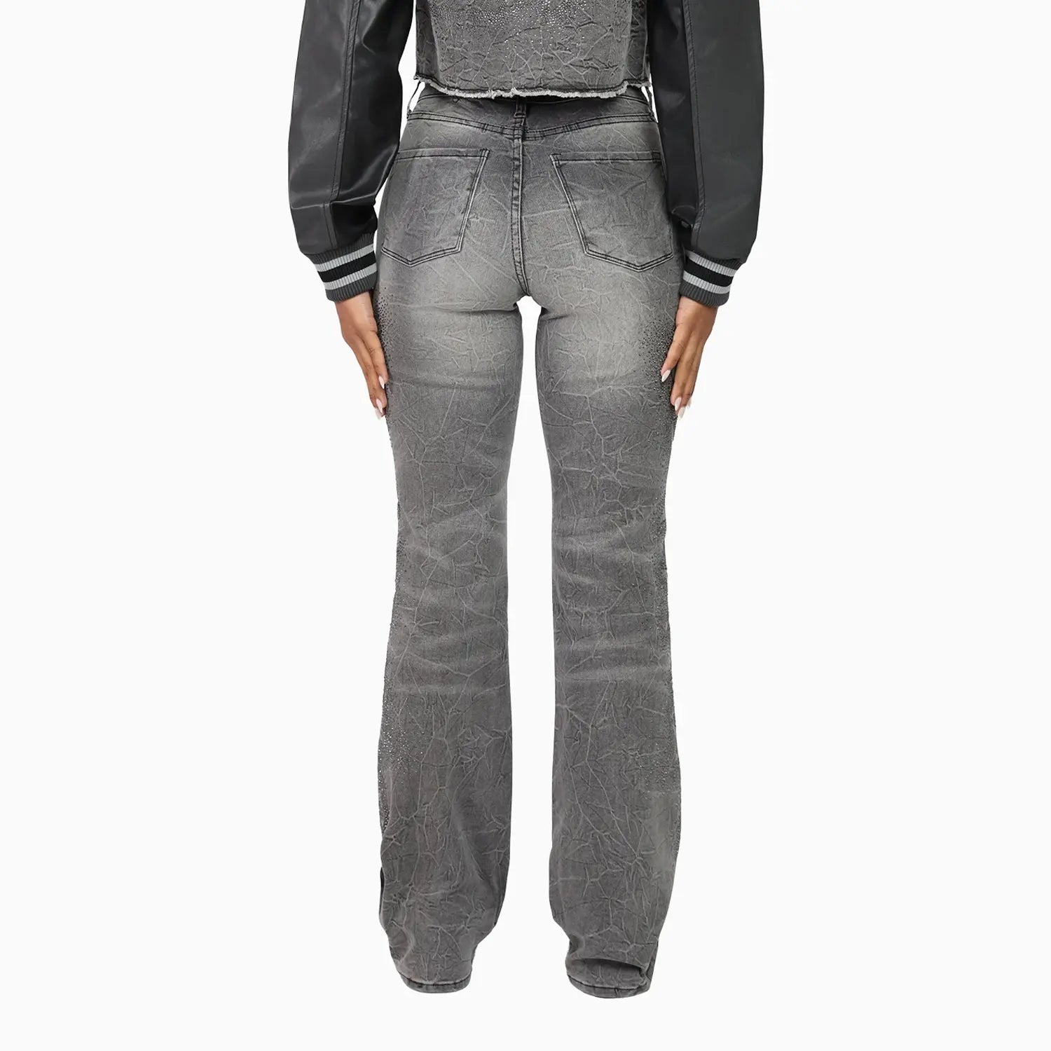 Women's High Rise Rhinestone Stack Jean Pant Smoke Rise - Tops and Bottoms USA