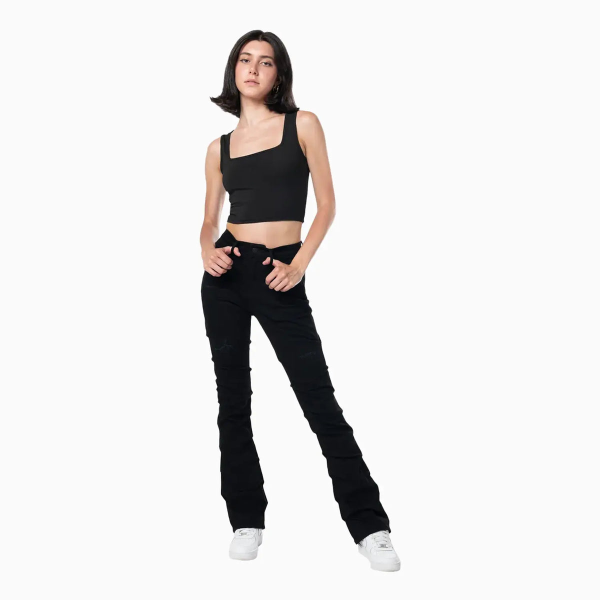 Smoke Rise Women's High Rise Rip Off Stack Jeans