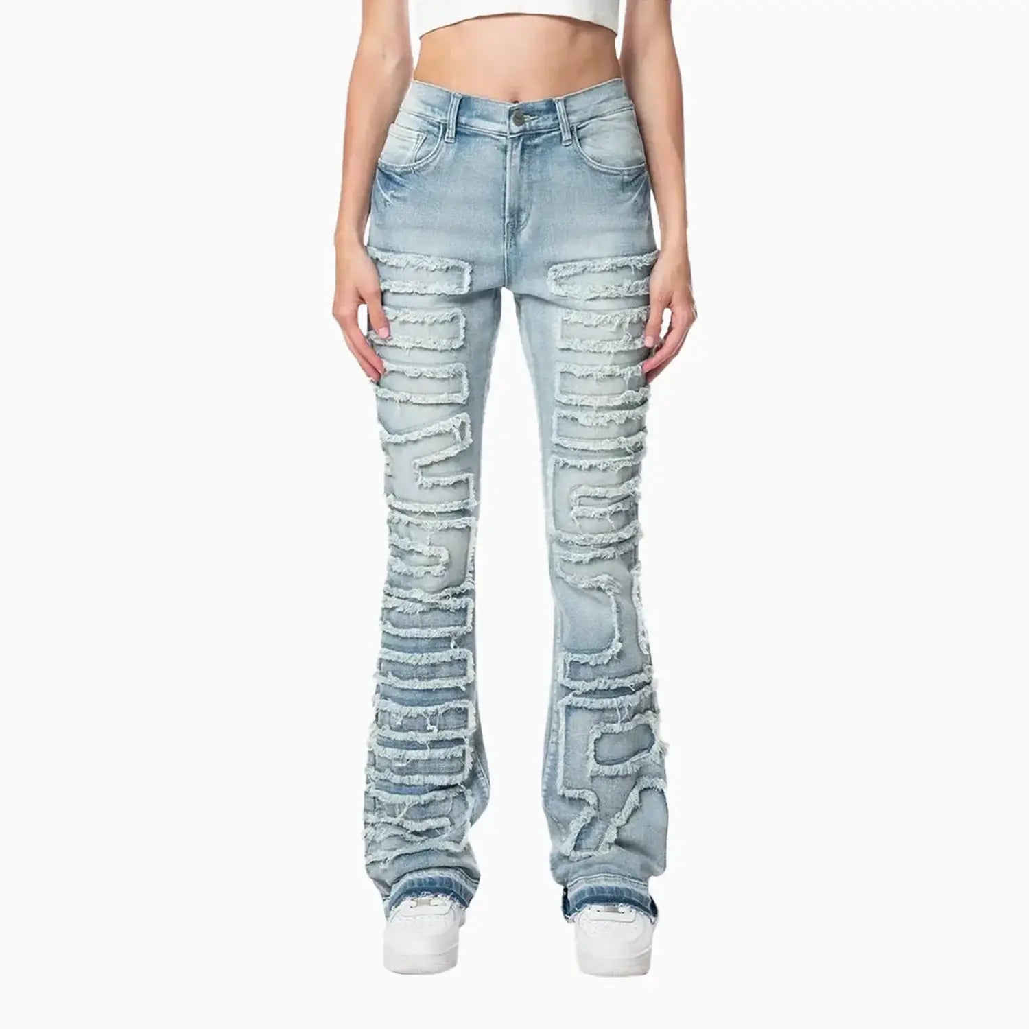 Women's High Rise Stacked Applique Jeans Pant Smoke Rise - Tops and Bottoms USA