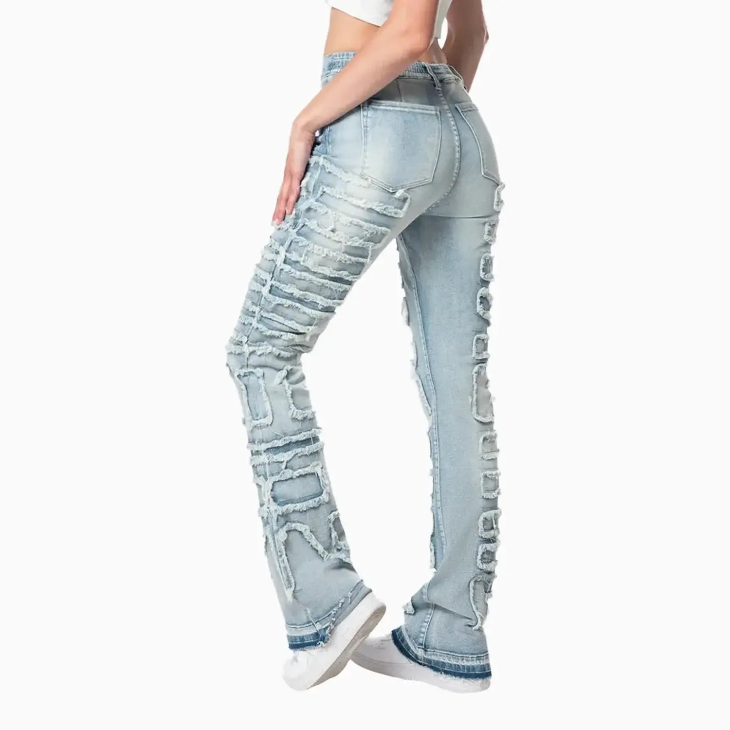 Women's High Rise Stacked Applique Jeans Pant Smoke Rise - Tops and Bottoms USA