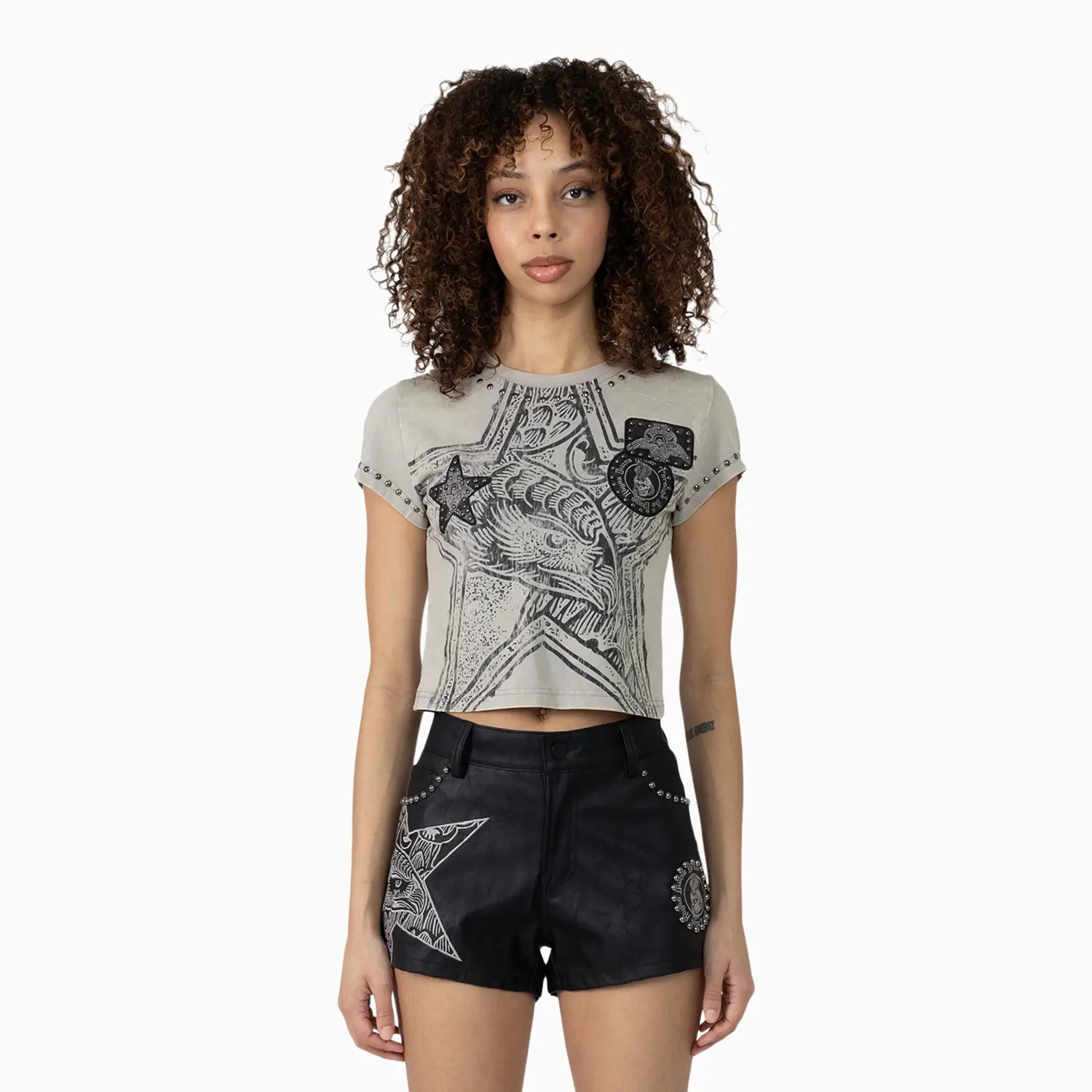 Women's Laser Printed Mid Rise Shorts and T-Shirt Outfit Smoke Rise - Tops and Bottoms USA