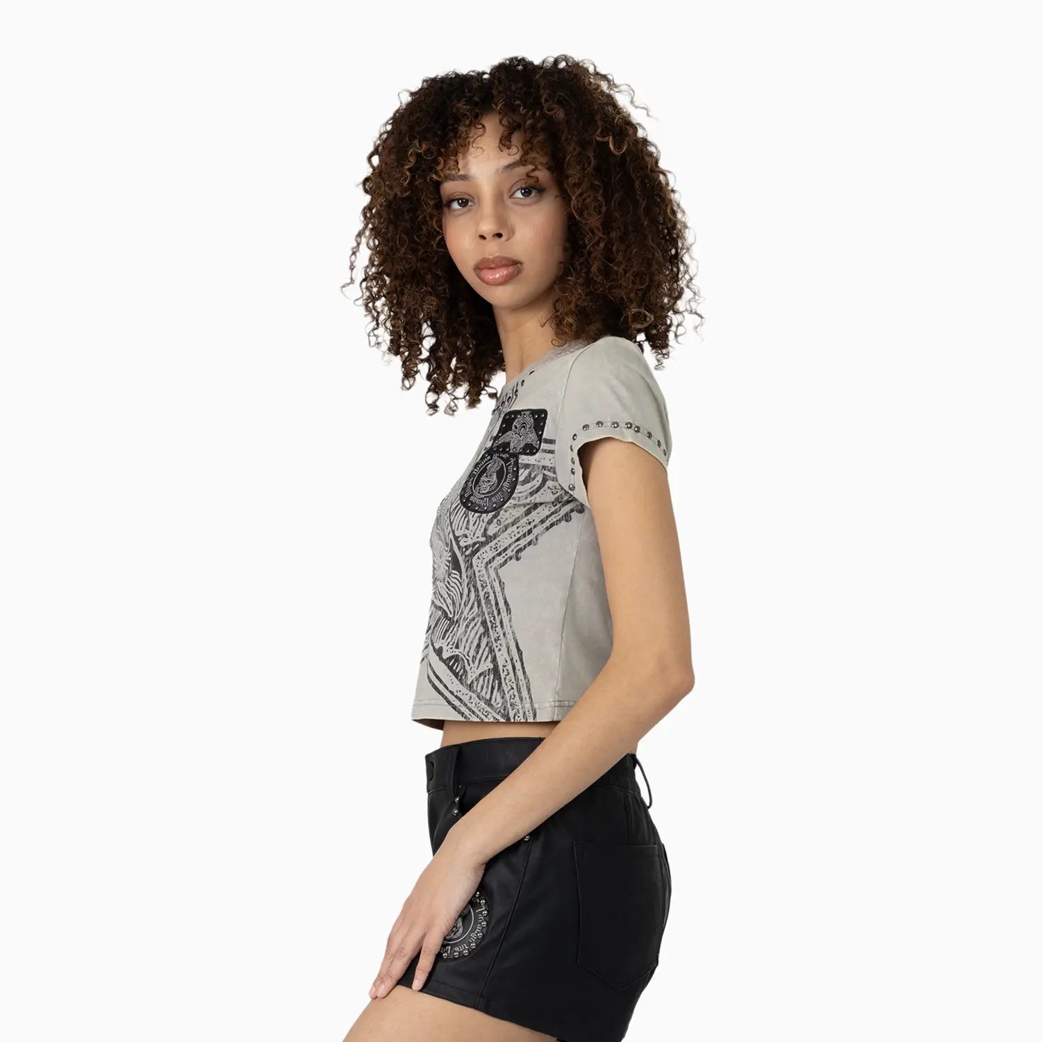 Women's Laser Printed Mid Rise Shorts and T-Shirt Outfit Smoke Rise - Tops and Bottoms USA