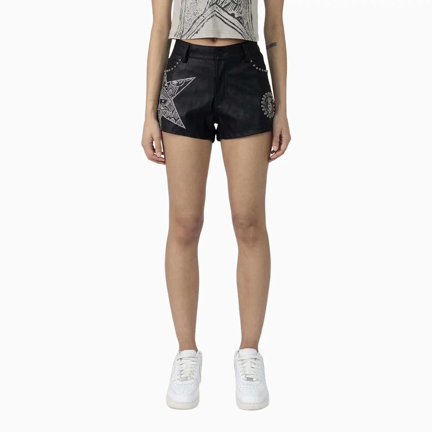 Women's Laser Printed Mid Rise Shorts and T-Shirt Outfit Smoke Rise - Tops and Bottoms USA