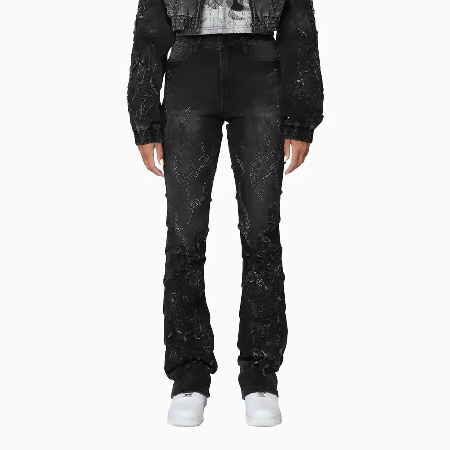 Women's Noir Rhinestone Denim Jacket & Jeans Outfit