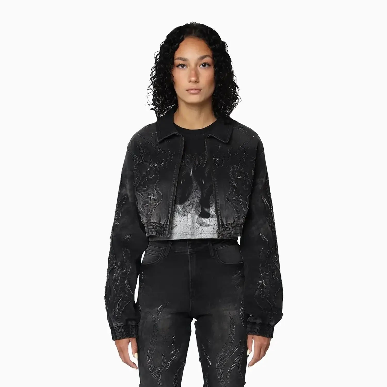 Women's Noir Rhinestone Denim Jacket & Jeans Outfit