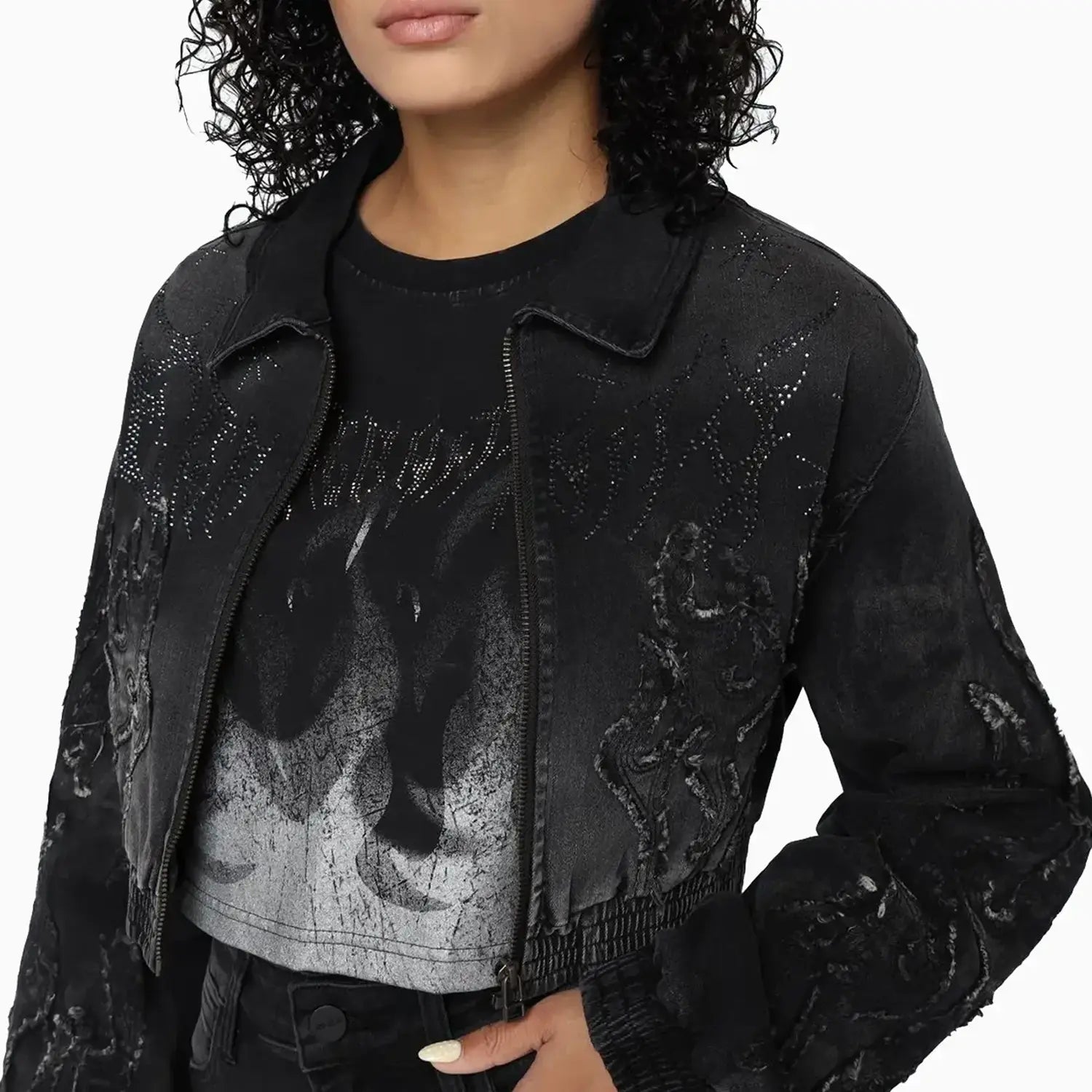 Women's Noir Rhinestone Denim Jacket & Jeans Outfit