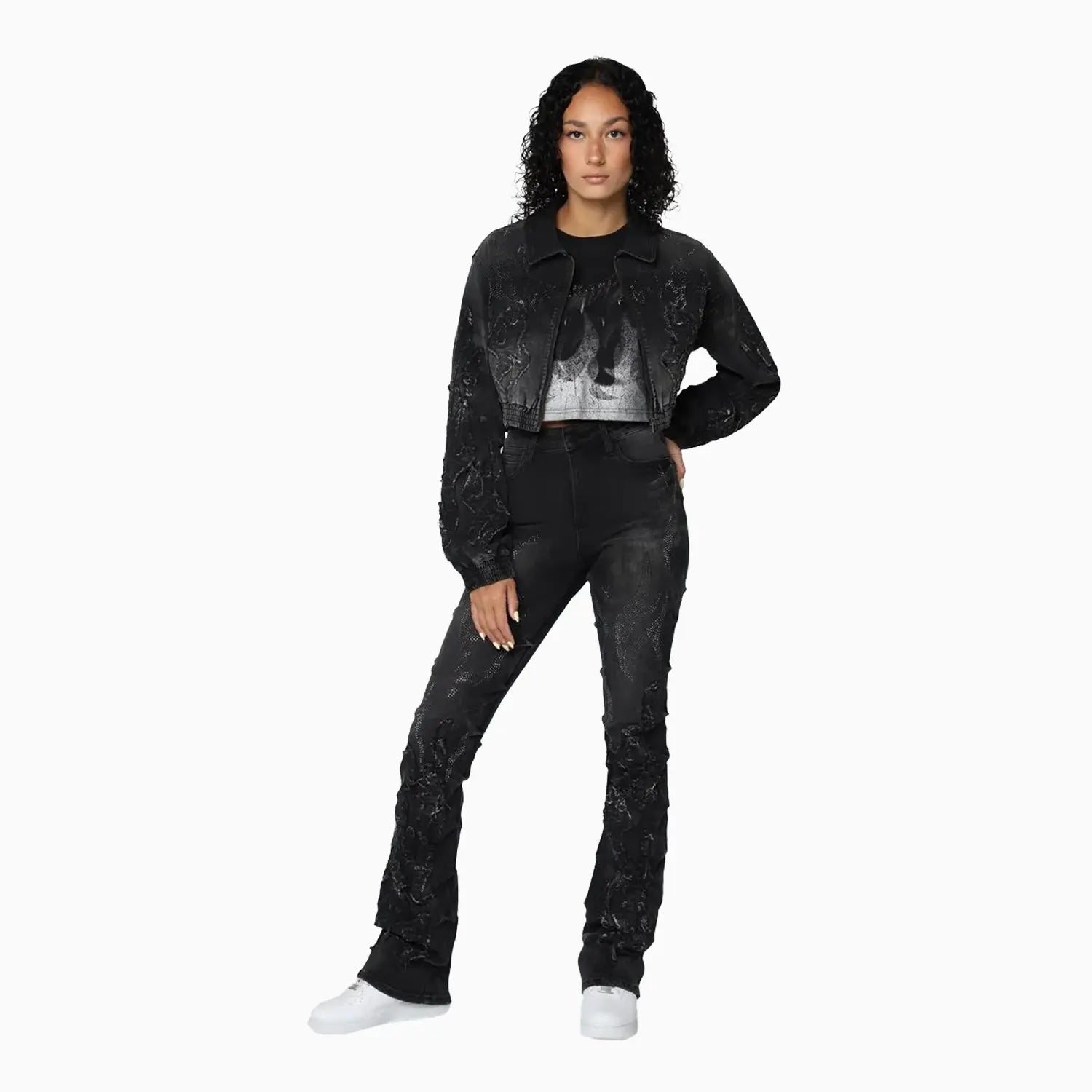 Women's Noir Rhinestone Denim Jacket & Jeans Outfit