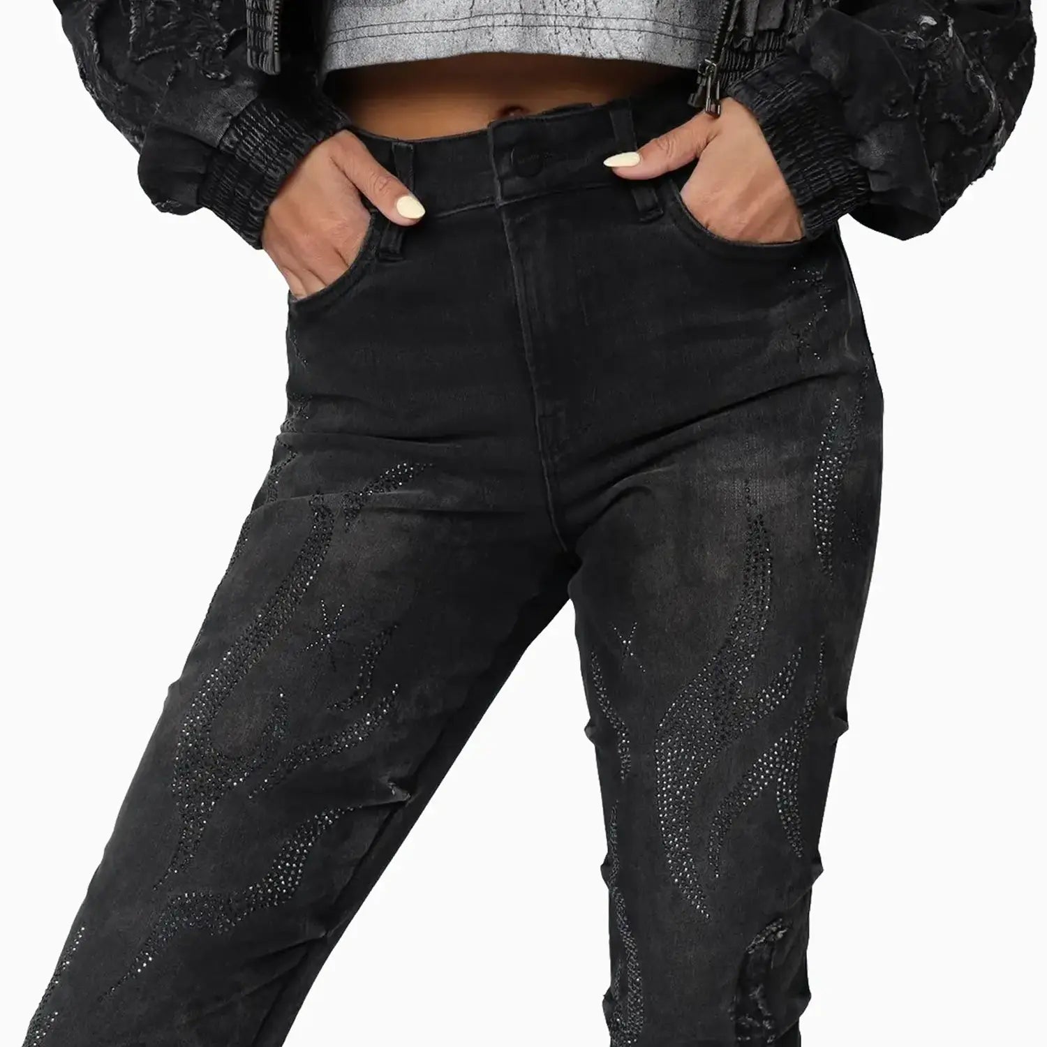 Women's Noir Rhinestone Denim Jacket & Jeans Outfit