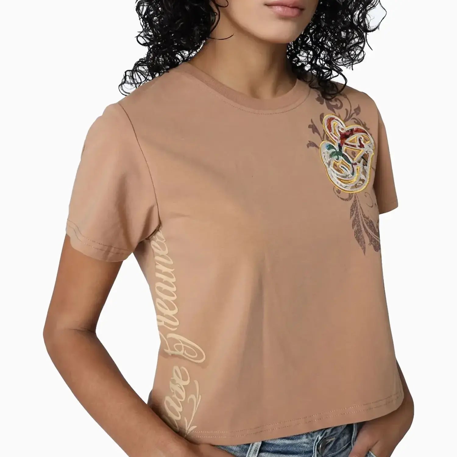 Women's Regular Fit Patch T-Shirt Smoke Rise - Tops and Bottoms USA