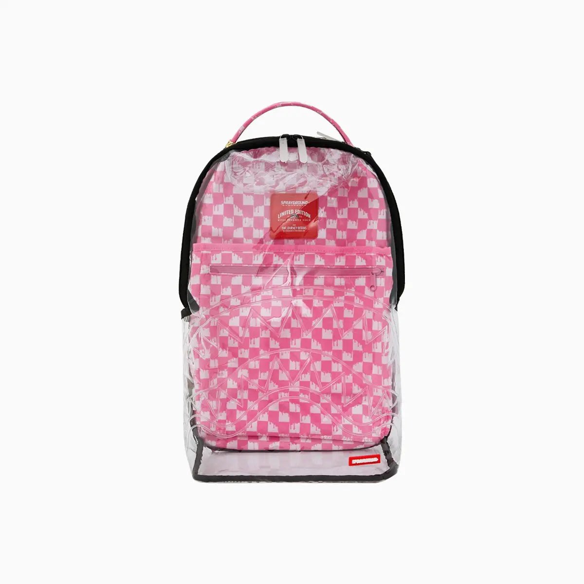 Clear Dlx Backpack Checked Out Pink Drip Sprayground - Tops and Bottoms USA