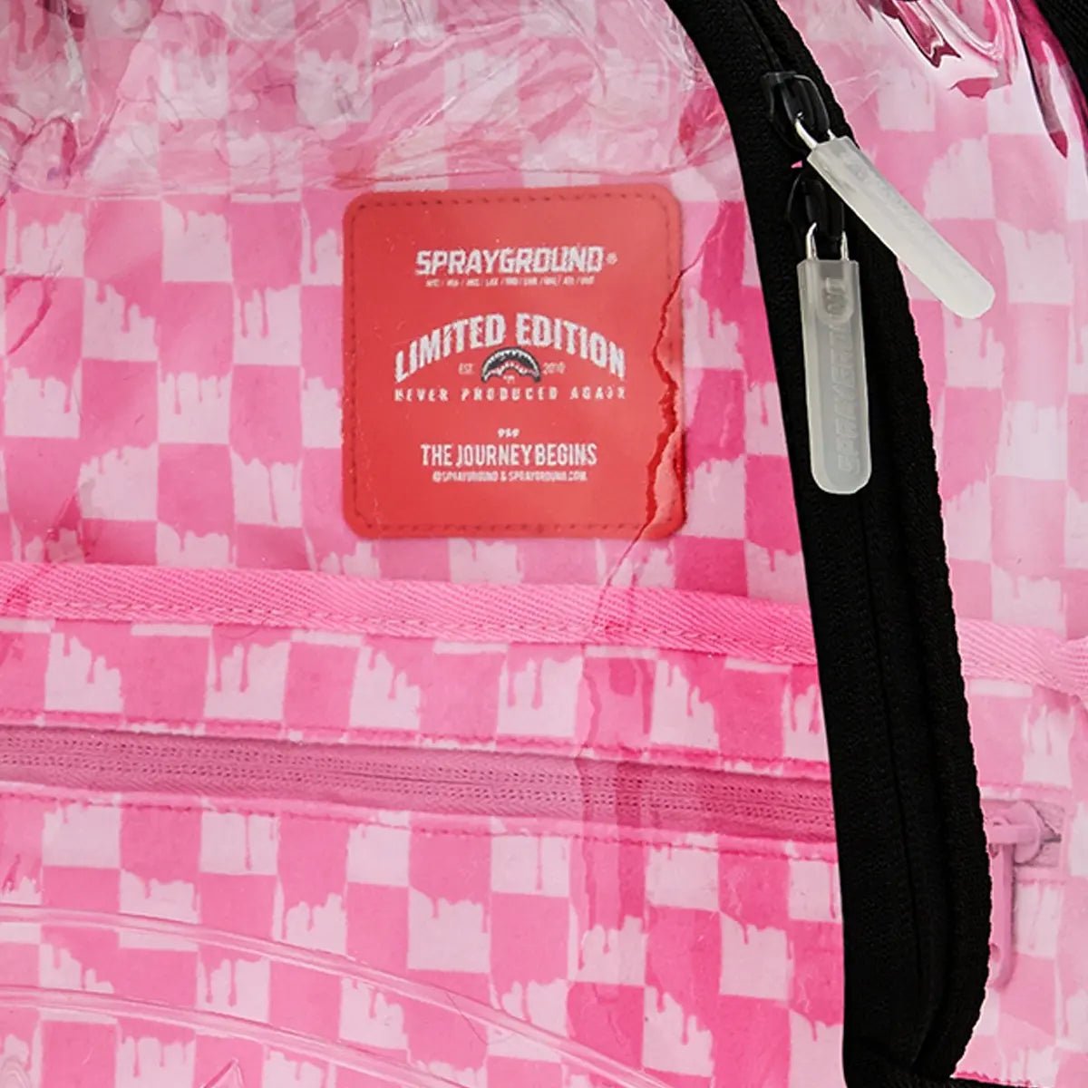 Clear Dlx Backpack Checked Out Pink Drip Sprayground - Tops and Bottoms USA