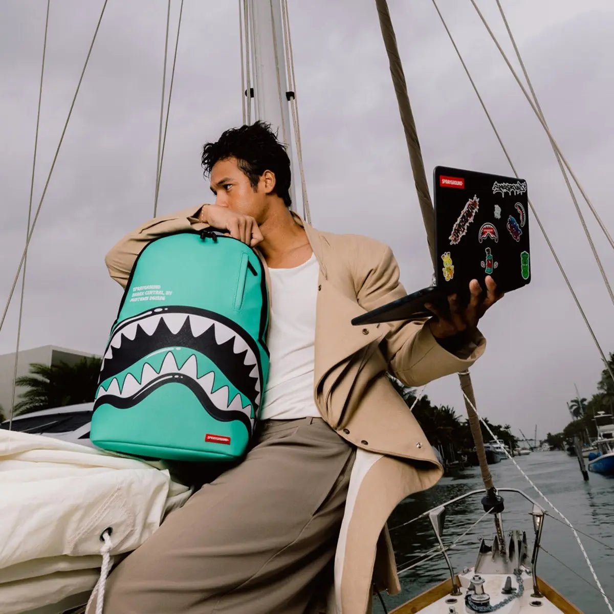 Shark Central Bubble Shark Turq Backpack Sprayground - Tops and Bottoms USA
