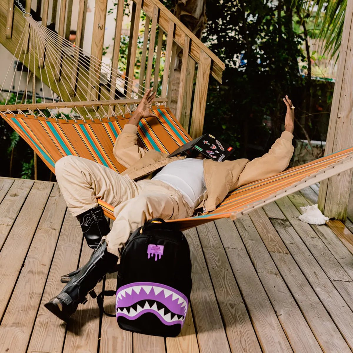 Shark Central Passport Purple Backpack Sprayground - Tops and Bottoms USA