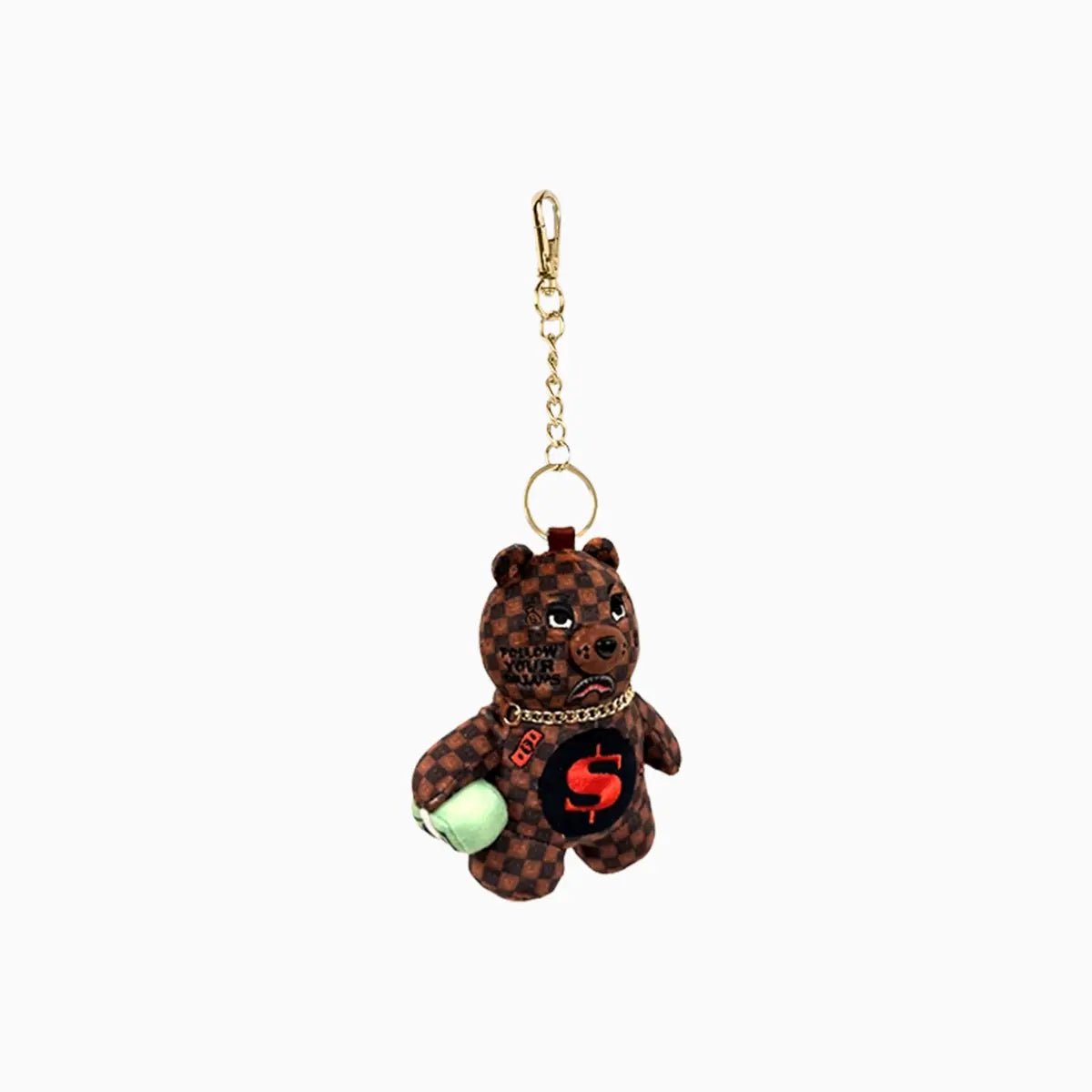 Sip WTF Bubbly Brown Check Bear Keychain Sprayground - Tops and Bottoms USA