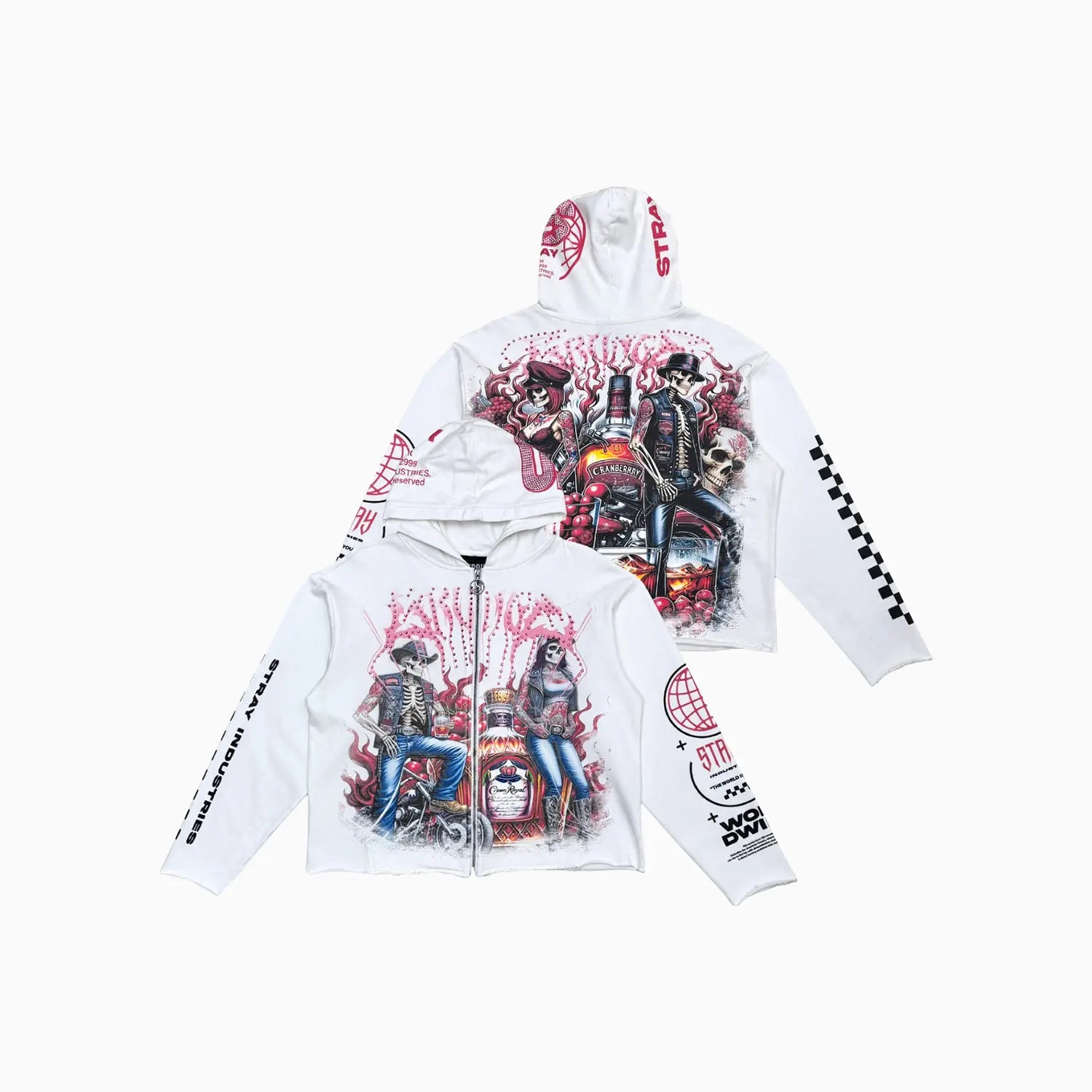 Men's Graphic Skeleton Rider Zip-Up Hoodie Stray - Tops and Bottoms USA