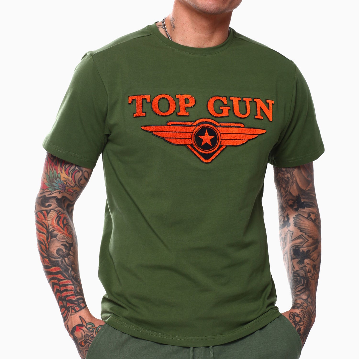 top-gun-mens-embroidered-logo-t-shirt-and-shorts-outfit-tgm2301-green