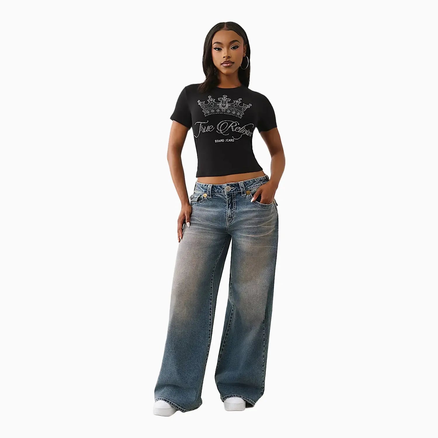Women's Crystal Crown Logo Baby T-Shirt True Religion - Tops and Bottoms USA