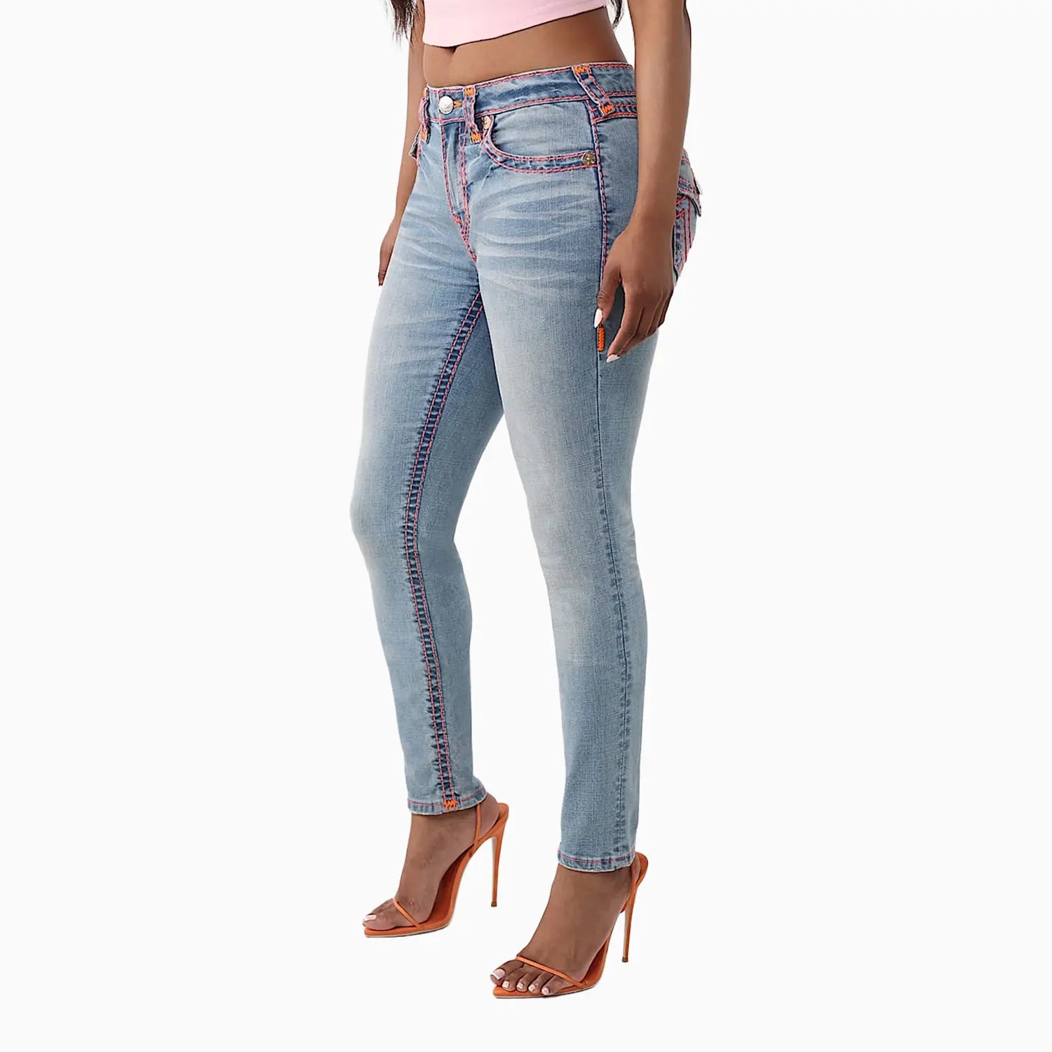 Women's Jennie Mid Rise Super T Flap Curvy Skinny Jean Pant True Religion - Tops and Bottoms USA