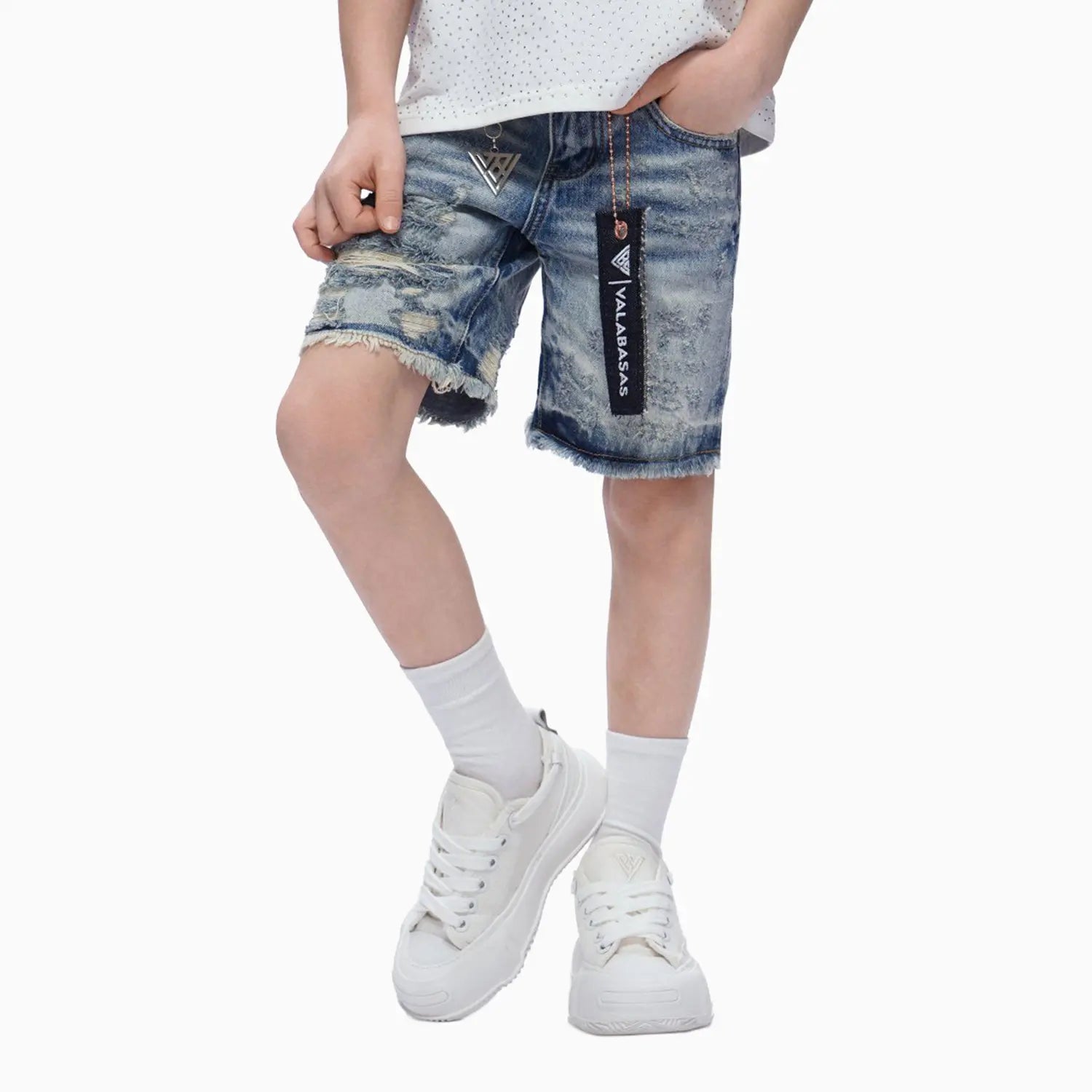 Kid's Clipped Denim Shorts Valabasas - Tops and Bottoms USA