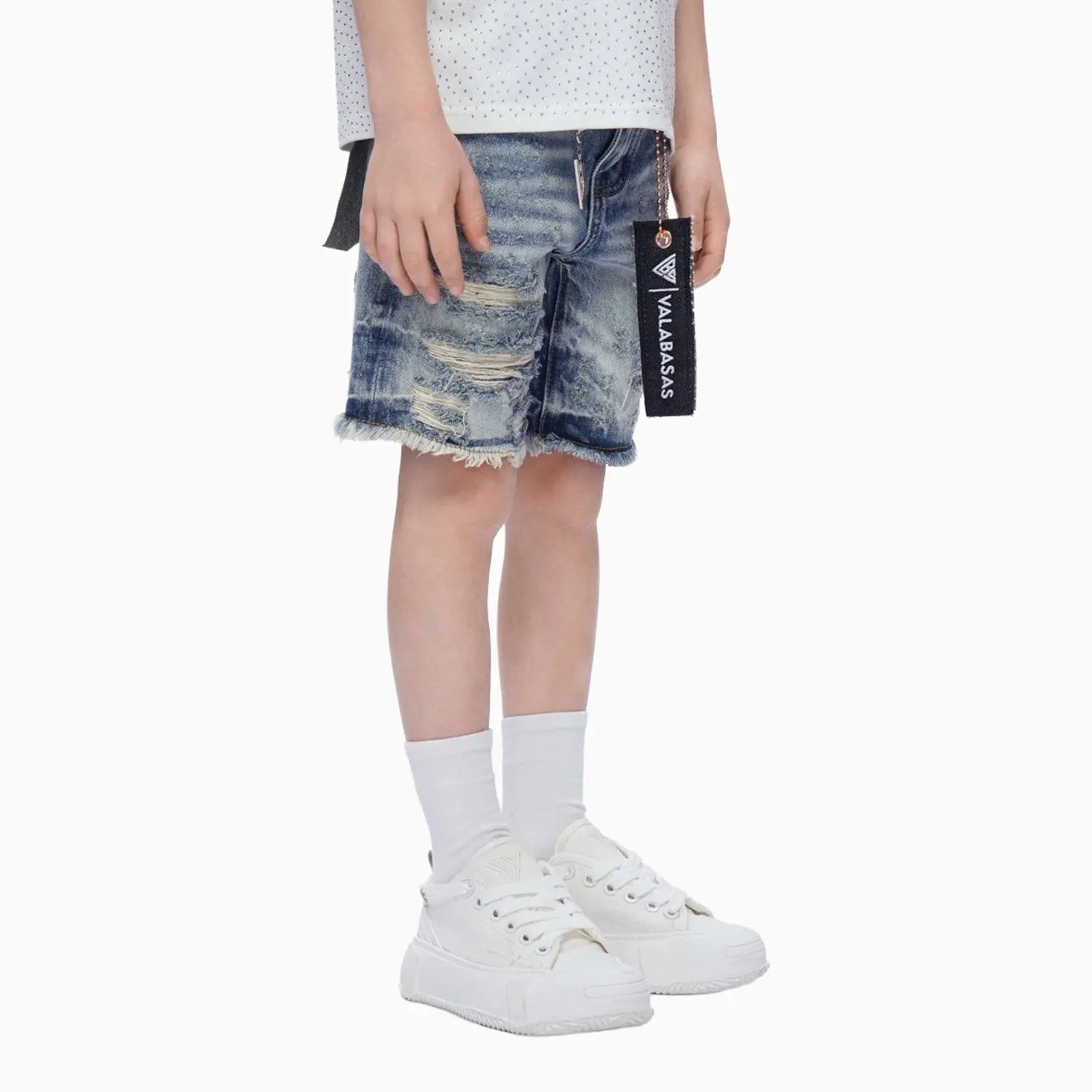 Kid's Clipped Denim Shorts Valabasas - Tops and Bottoms USA