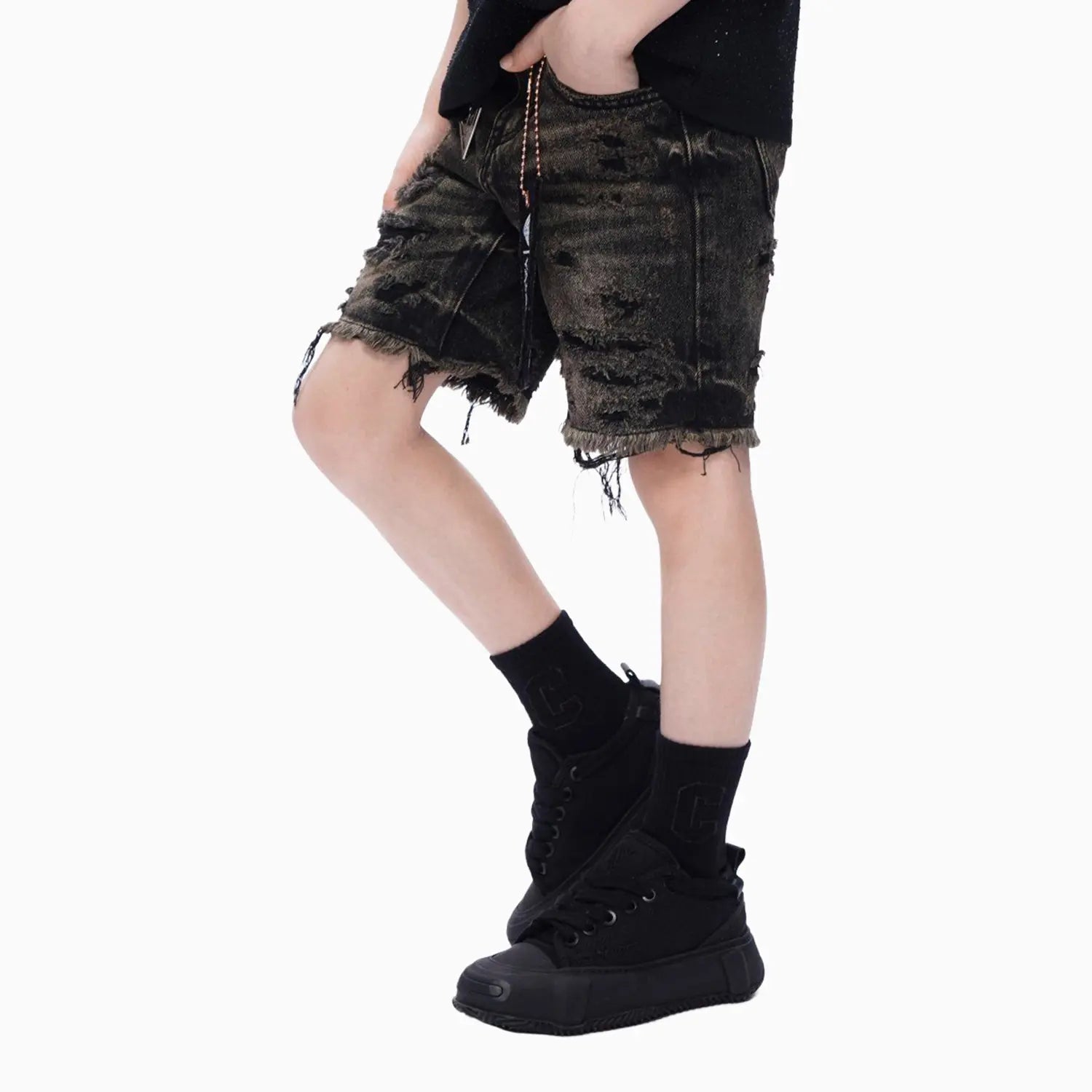 Kid's Clipped Denim Shorts Valabasas - Tops and Bottoms USA