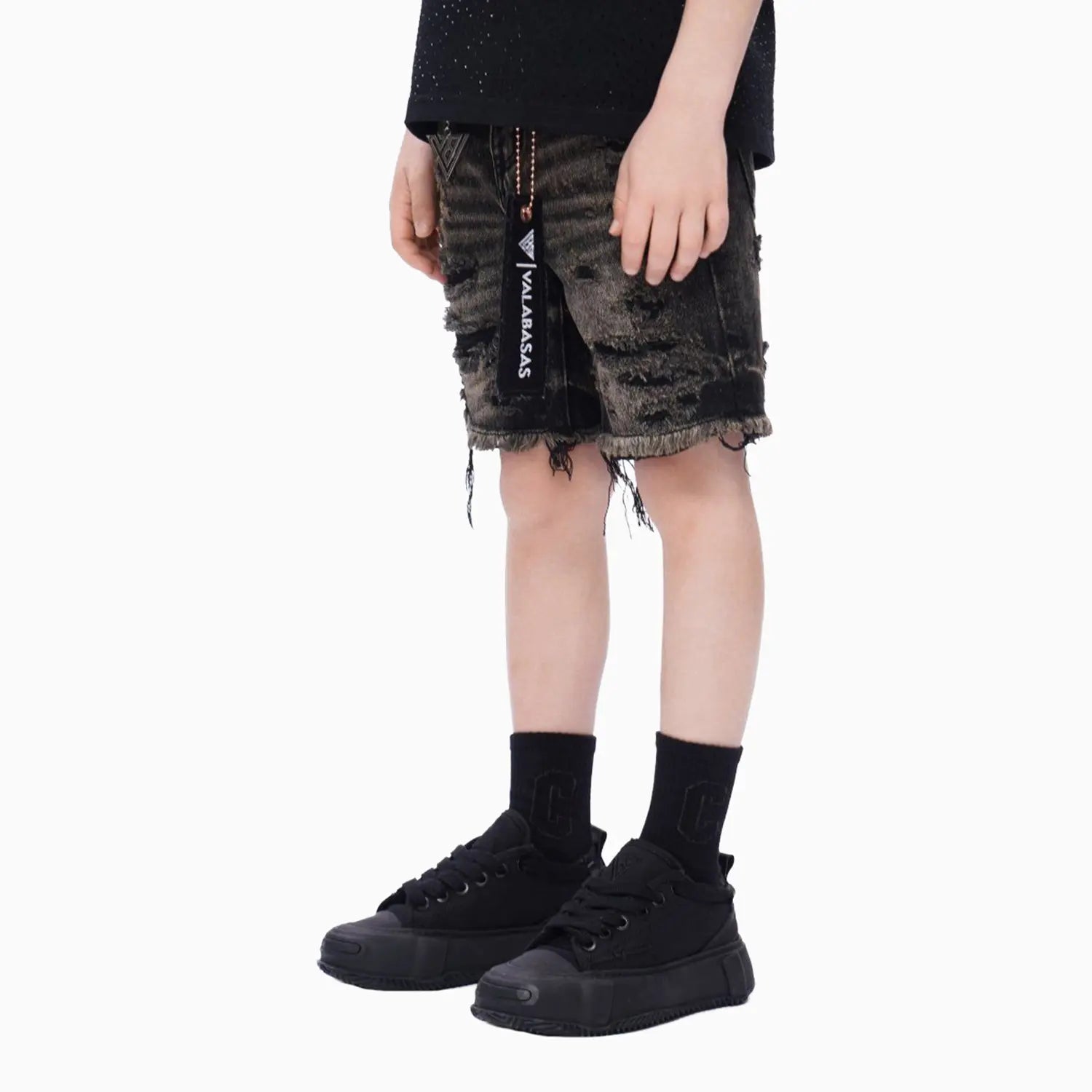 Kid's Clipped Denim Shorts Valabasas - Tops and Bottoms USA