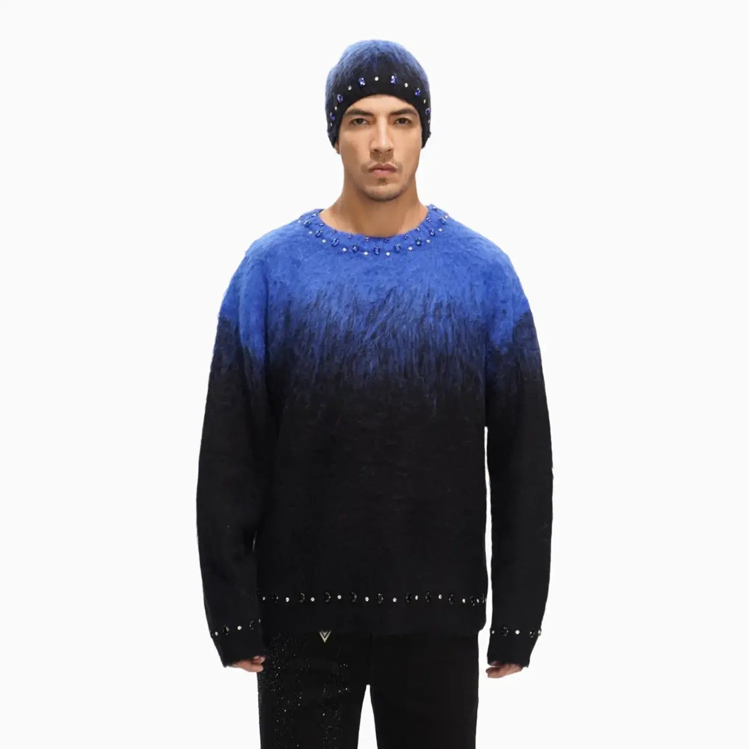 Men's Arranged Mohair Crew Neck Sweater