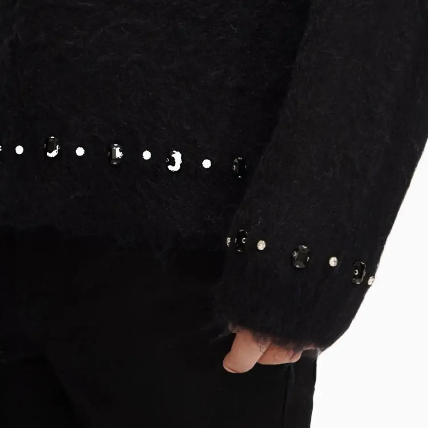 Men's Arranged Mohair Crew Neck Sweater