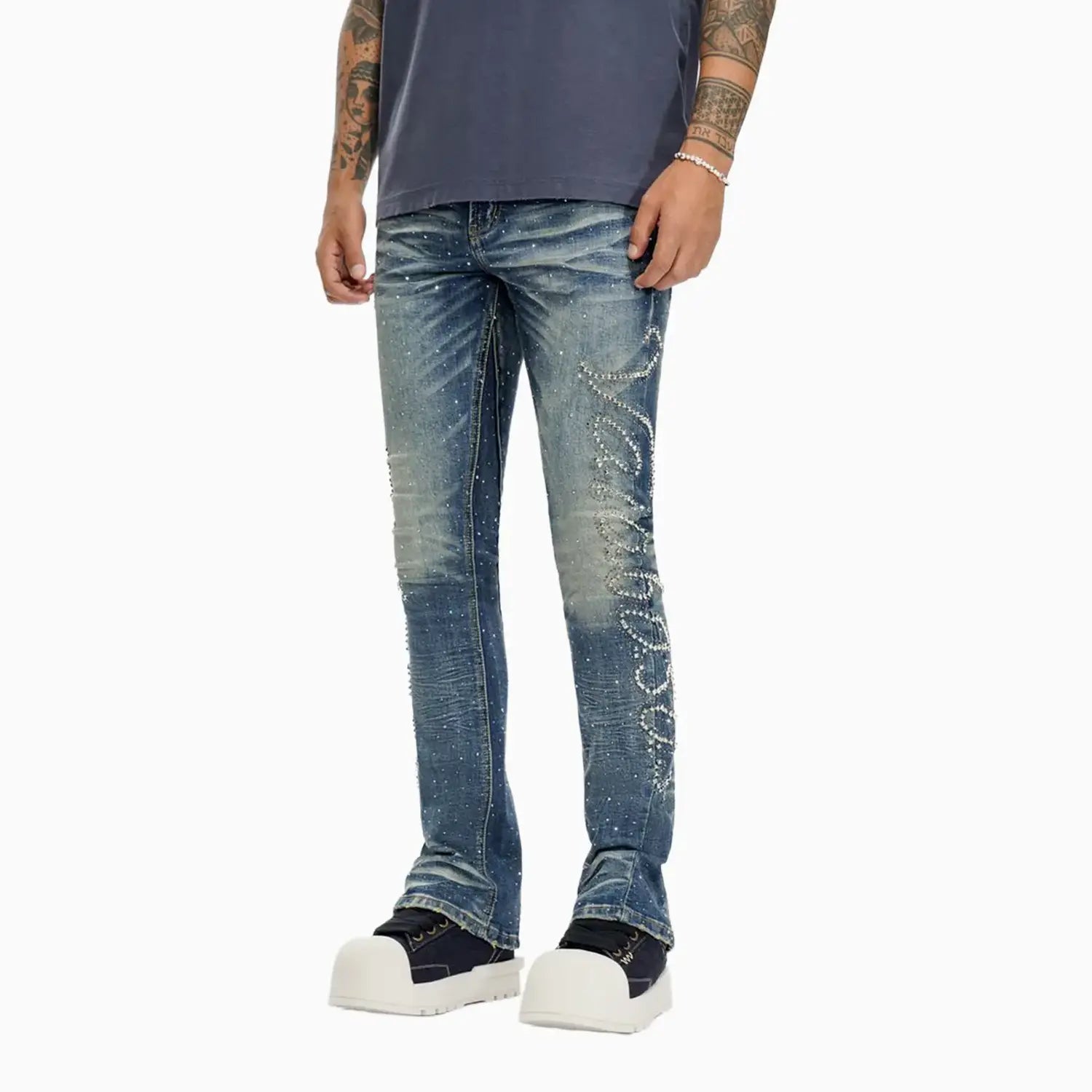 Men's Lattice Stacked Denim Pant