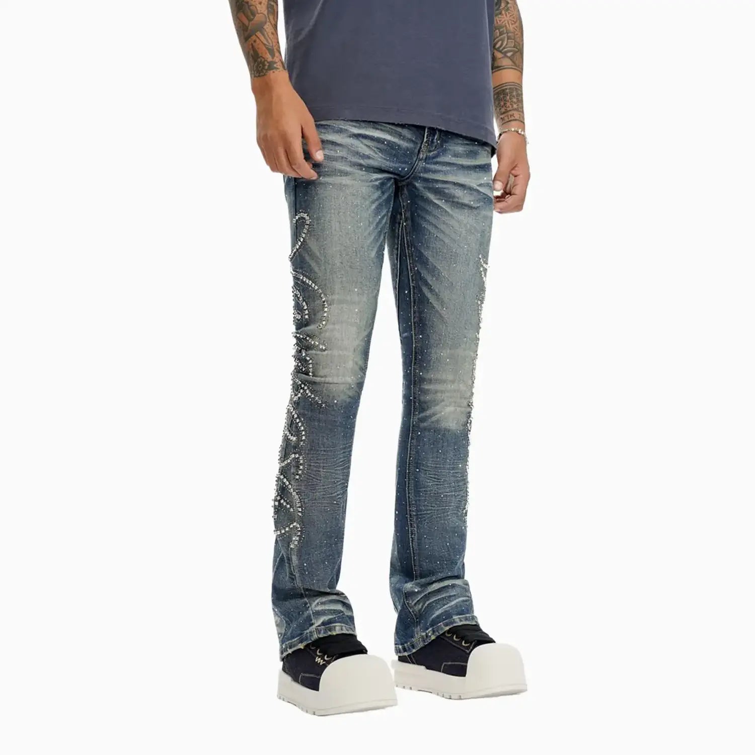 Men's Lattice Stacked Denim Pant