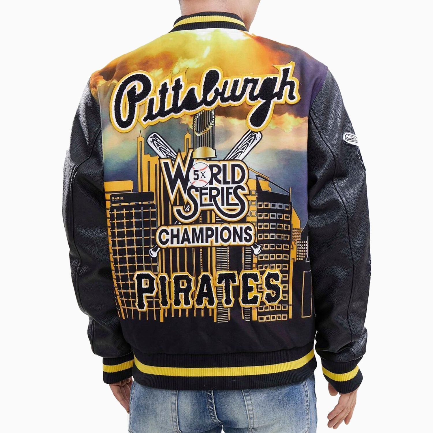 Pro Standard Men's Pittsburgh Pirates Remix Varsity Jacket - Color: Black Yellow - Tops and Bottoms USA -