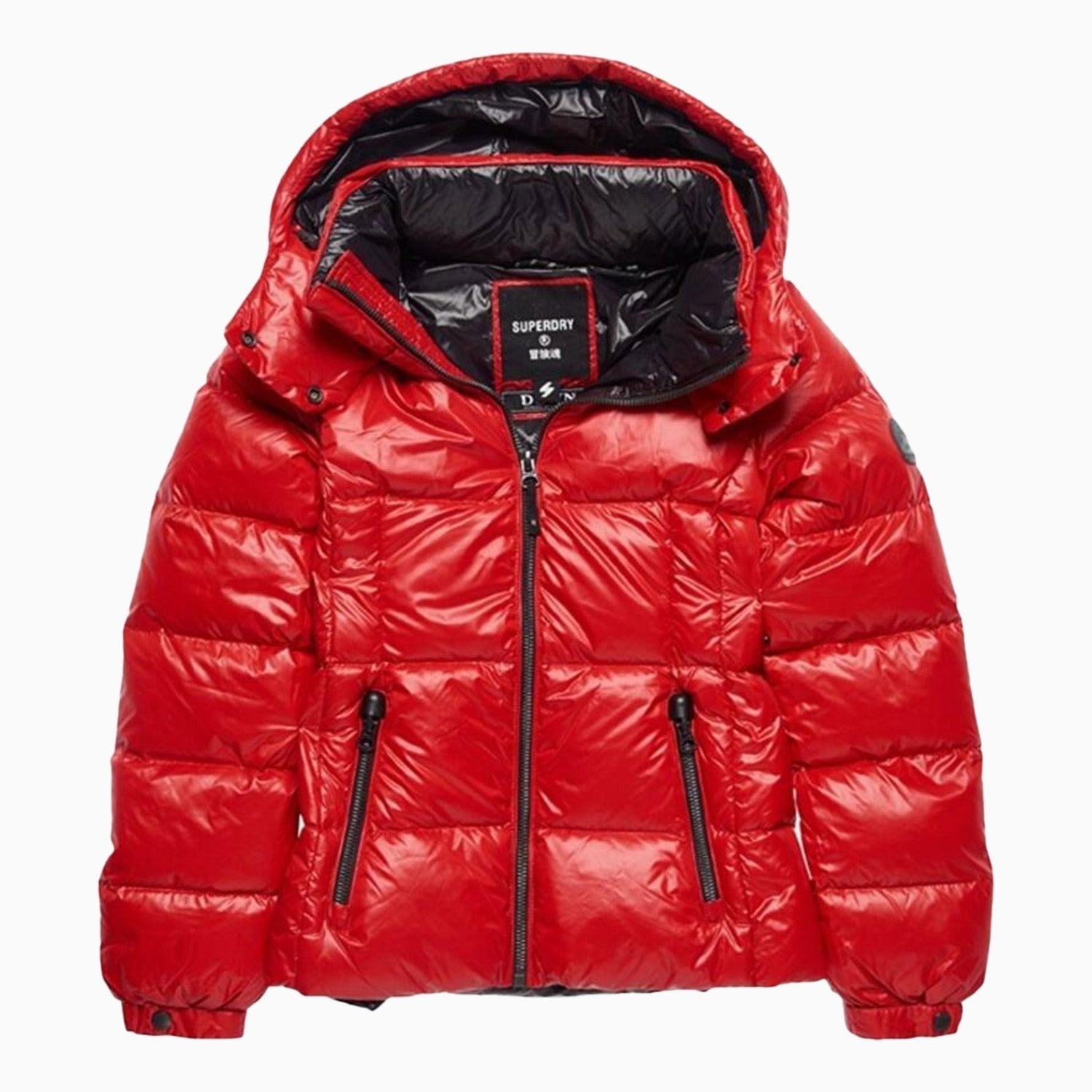 Superdry Women's Mountain Hooded Down Puffer Jacket - Color: Red, Eclipse Navy - Tops and Bottoms USA -